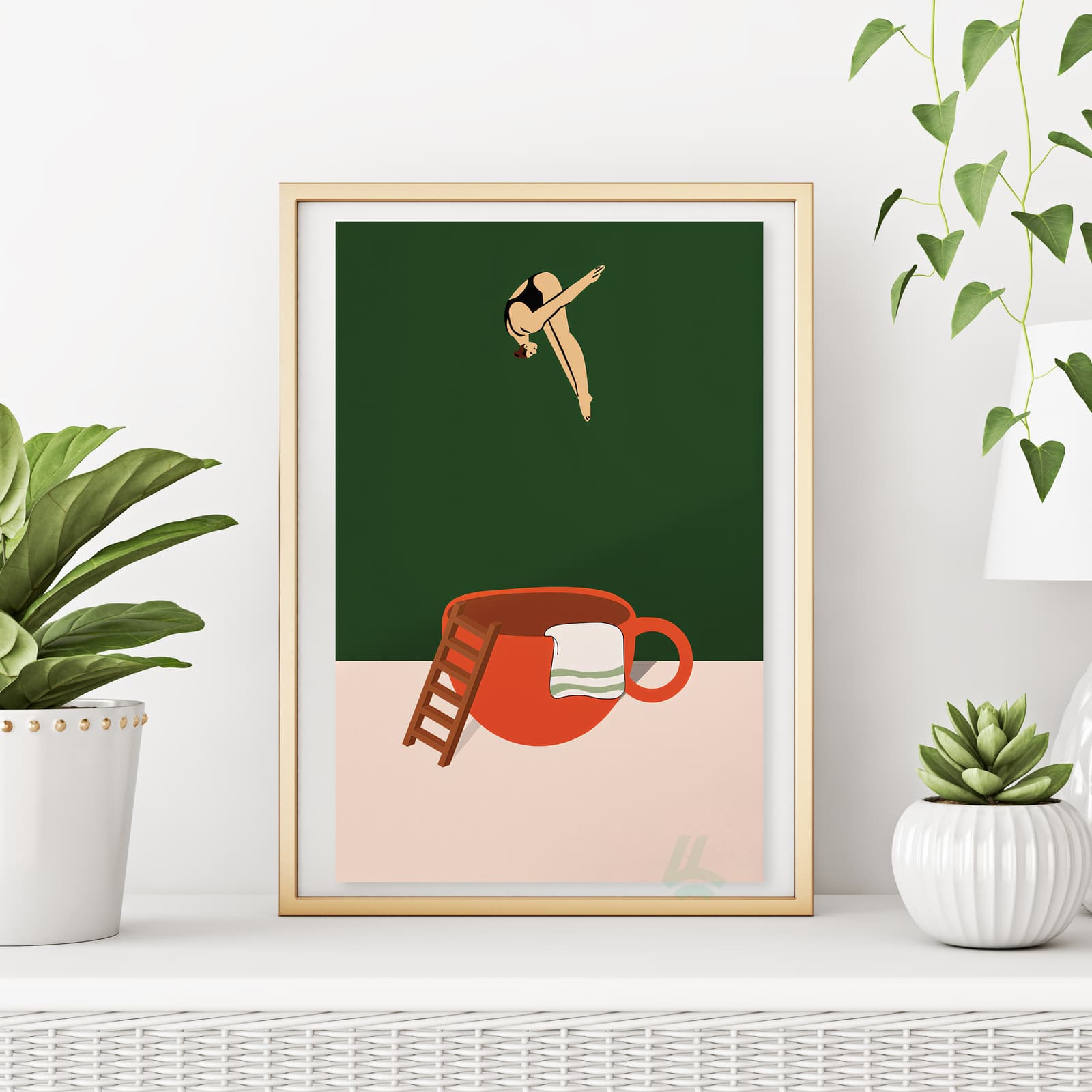 Coffee Poster Surreal Diver in Red Cup Art product photo 6