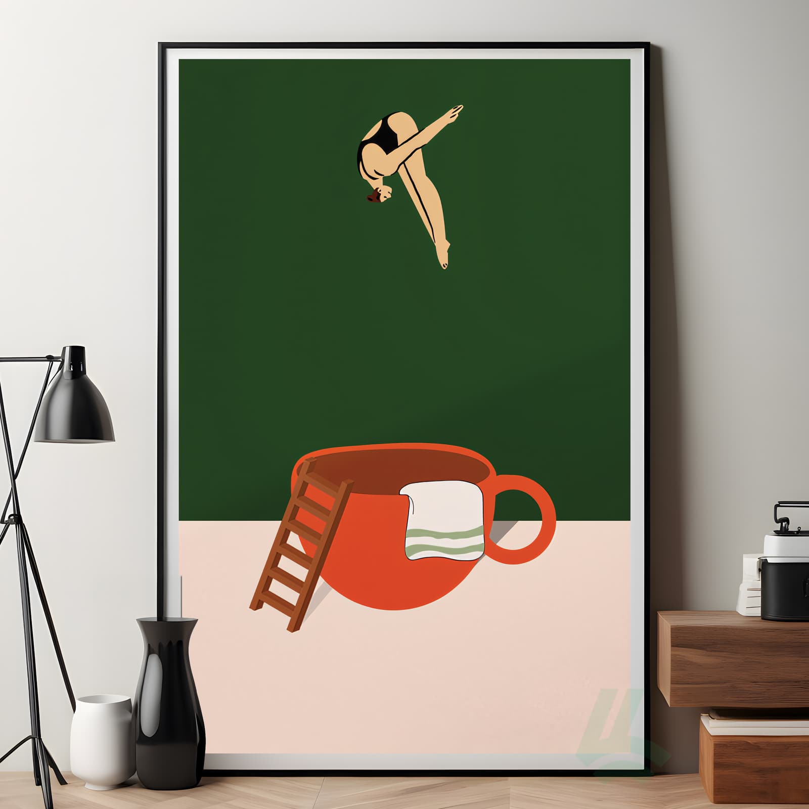 Coffee Poster Surreal Diver in Red Cup Art product photo 7