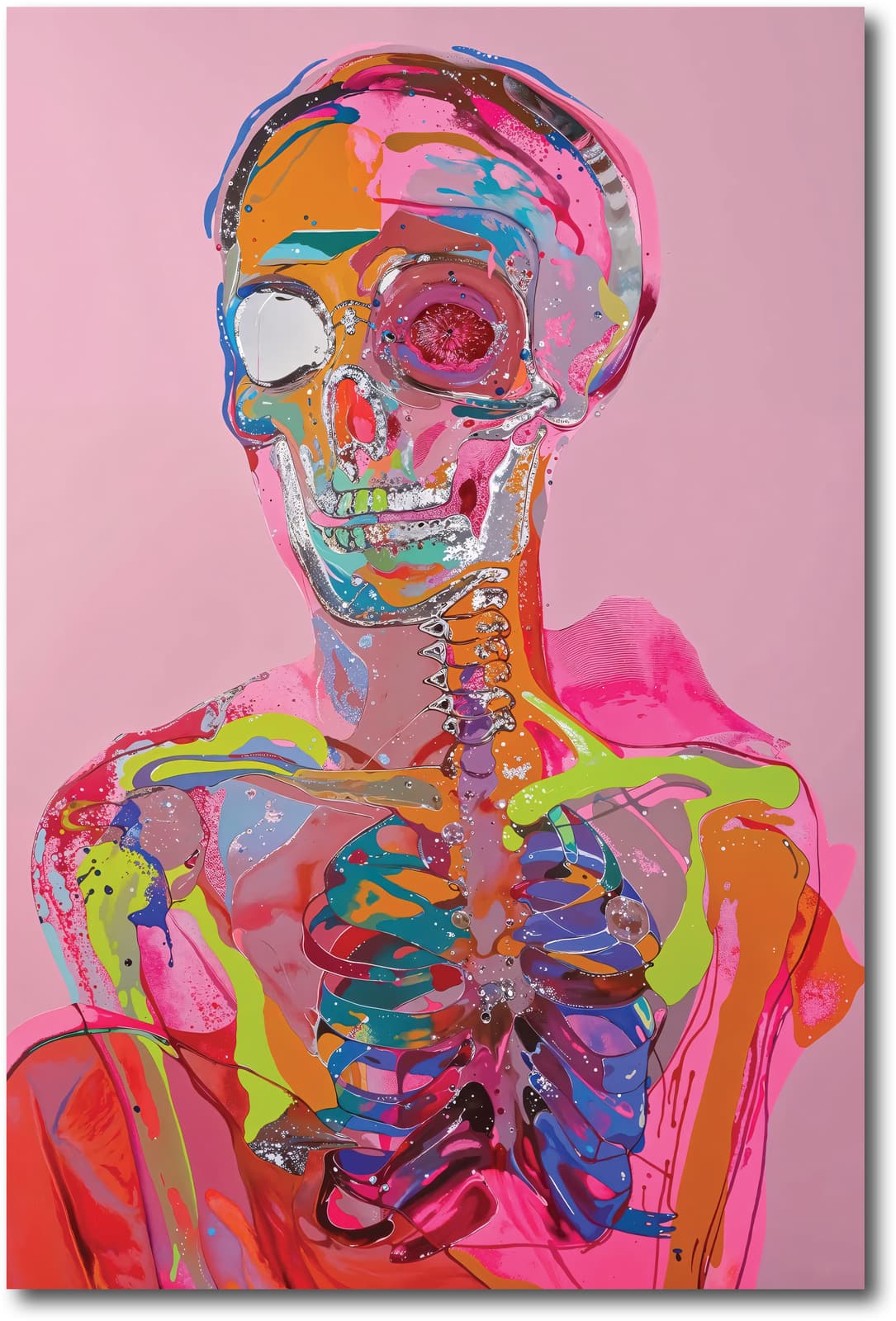 Colorful Skeleton Poster, Abstract Neon Skull and Anatomy Wall Art product photo 1