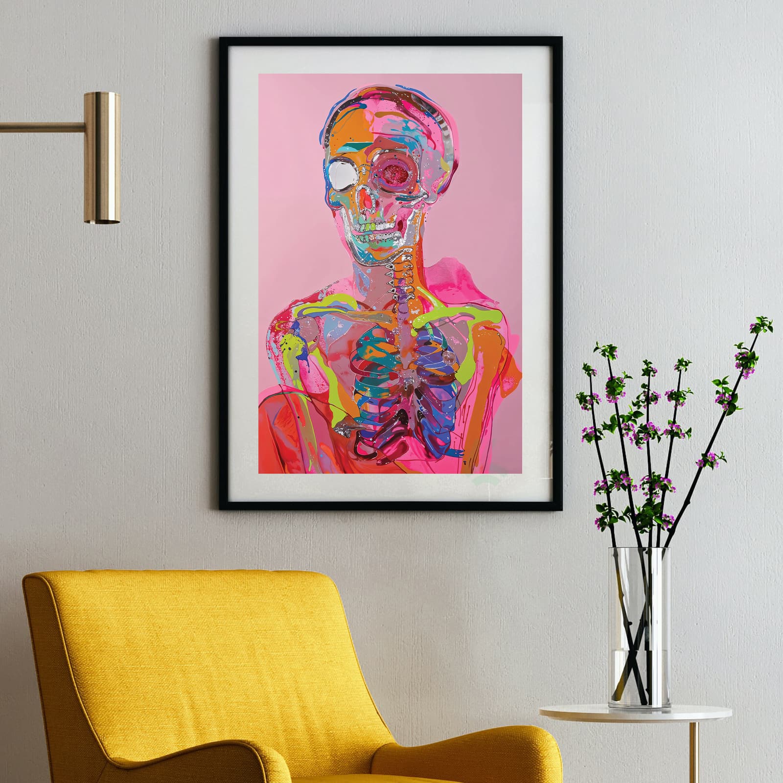 Colorful Skeleton Poster, Abstract Neon Skull and Anatomy Wall Art product photo 2