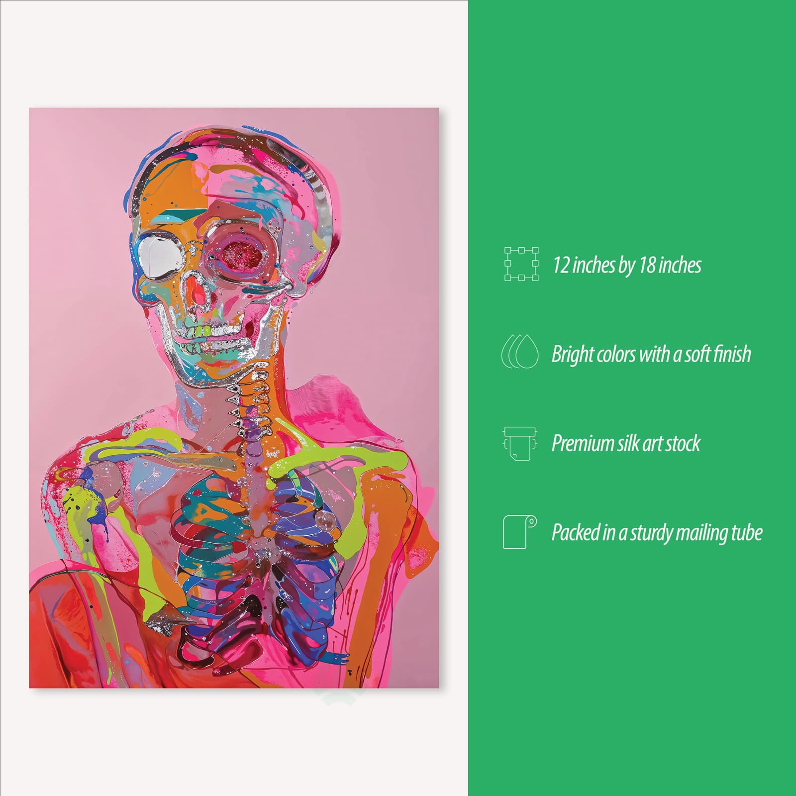 Colorful Skeleton Poster, Abstract Neon Skull and Anatomy Wall Art product photo 3