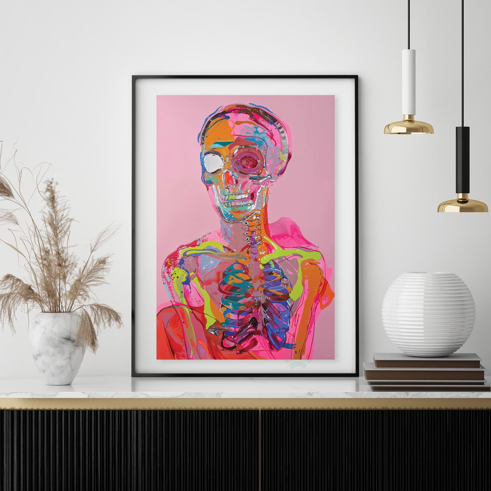 Colorful Skeleton Poster, Abstract Neon Skull and Anatomy Wall Art product photo 4