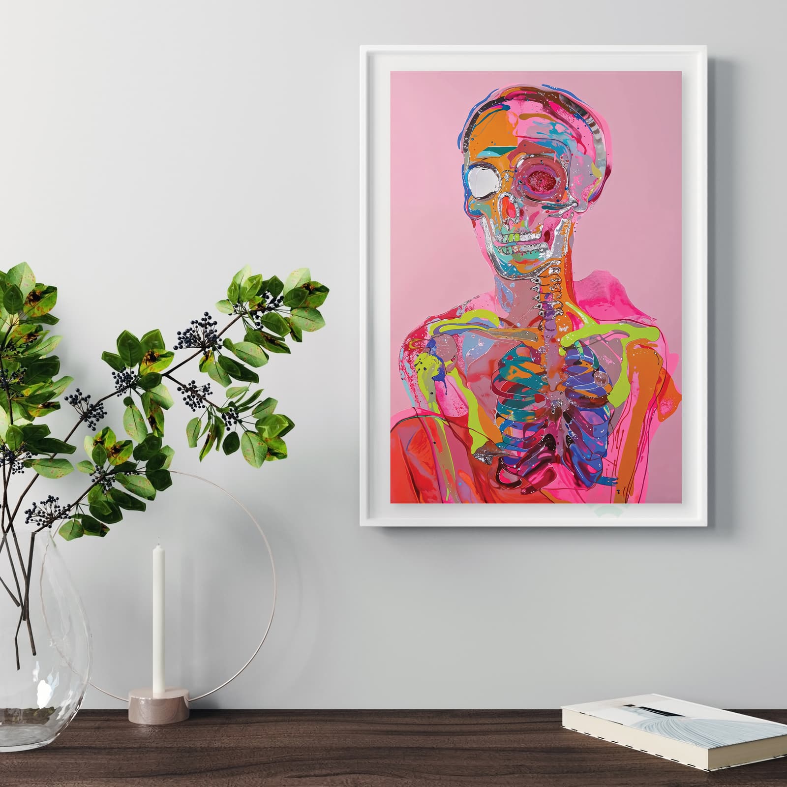 Colorful Skeleton Poster, Abstract Neon Skull and Anatomy Wall Art product photo 5