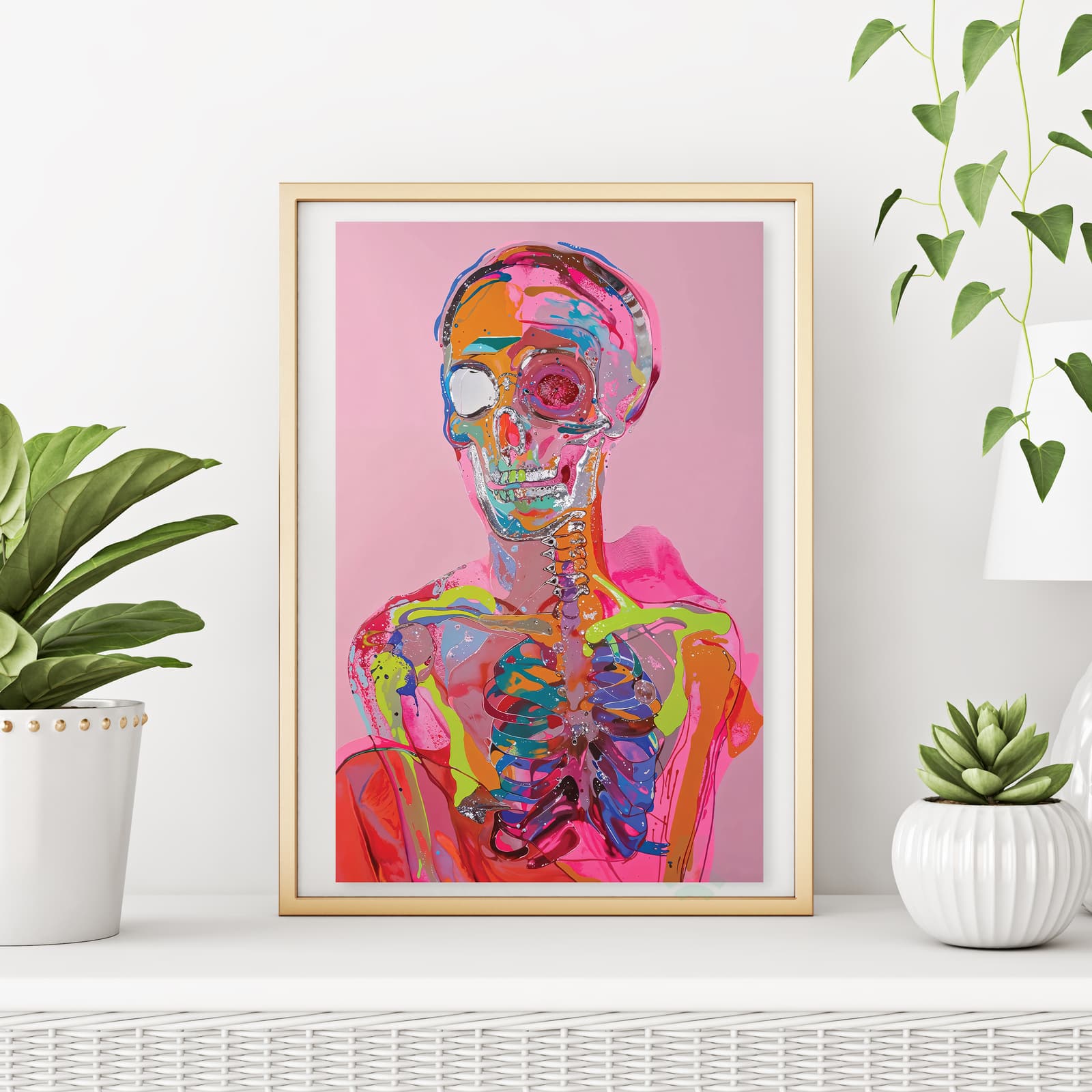 Colorful Skeleton Poster, Abstract Neon Skull and Anatomy Wall Art product photo 6