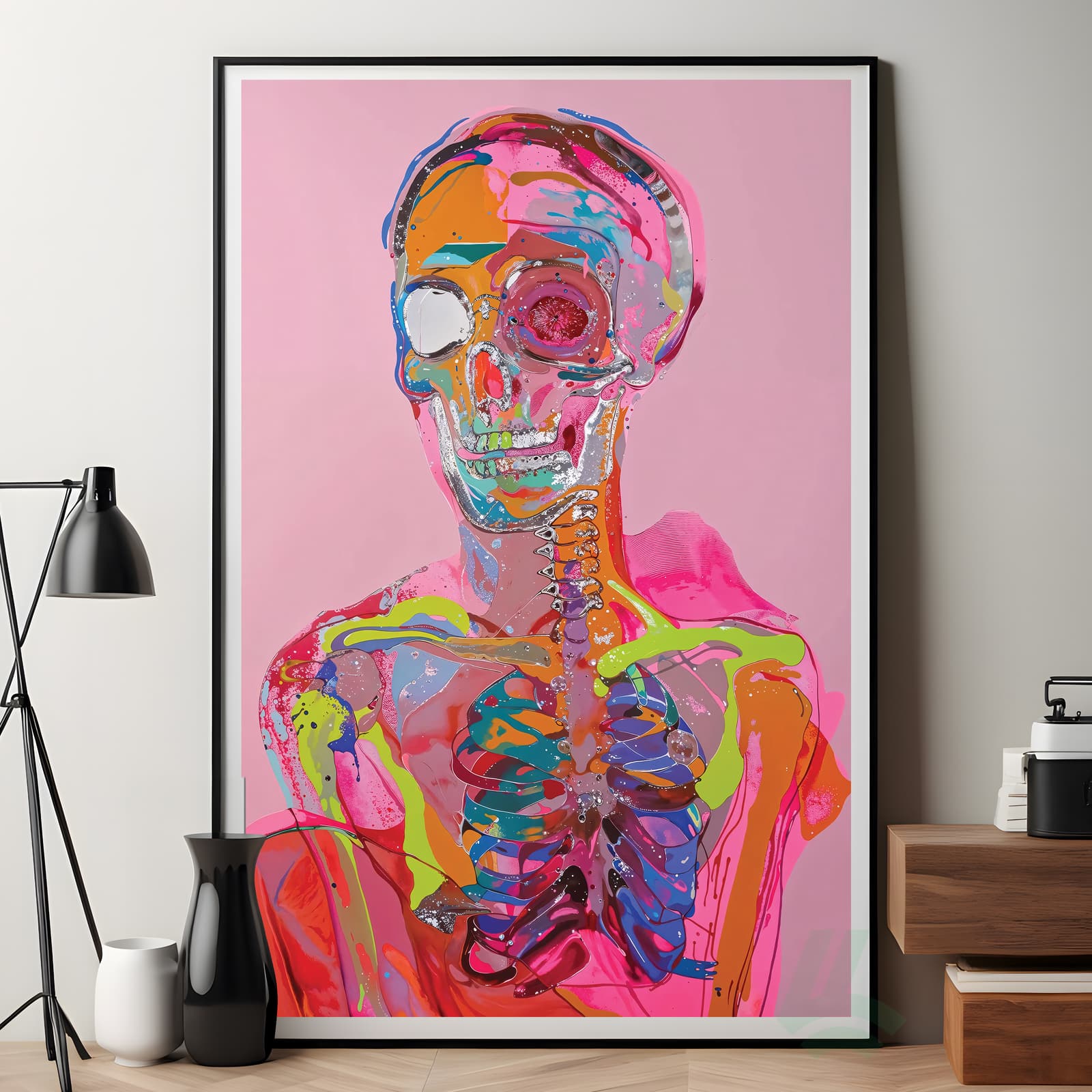 Colorful Skeleton Poster, Abstract Neon Skull and Anatomy Wall Art product photo 7