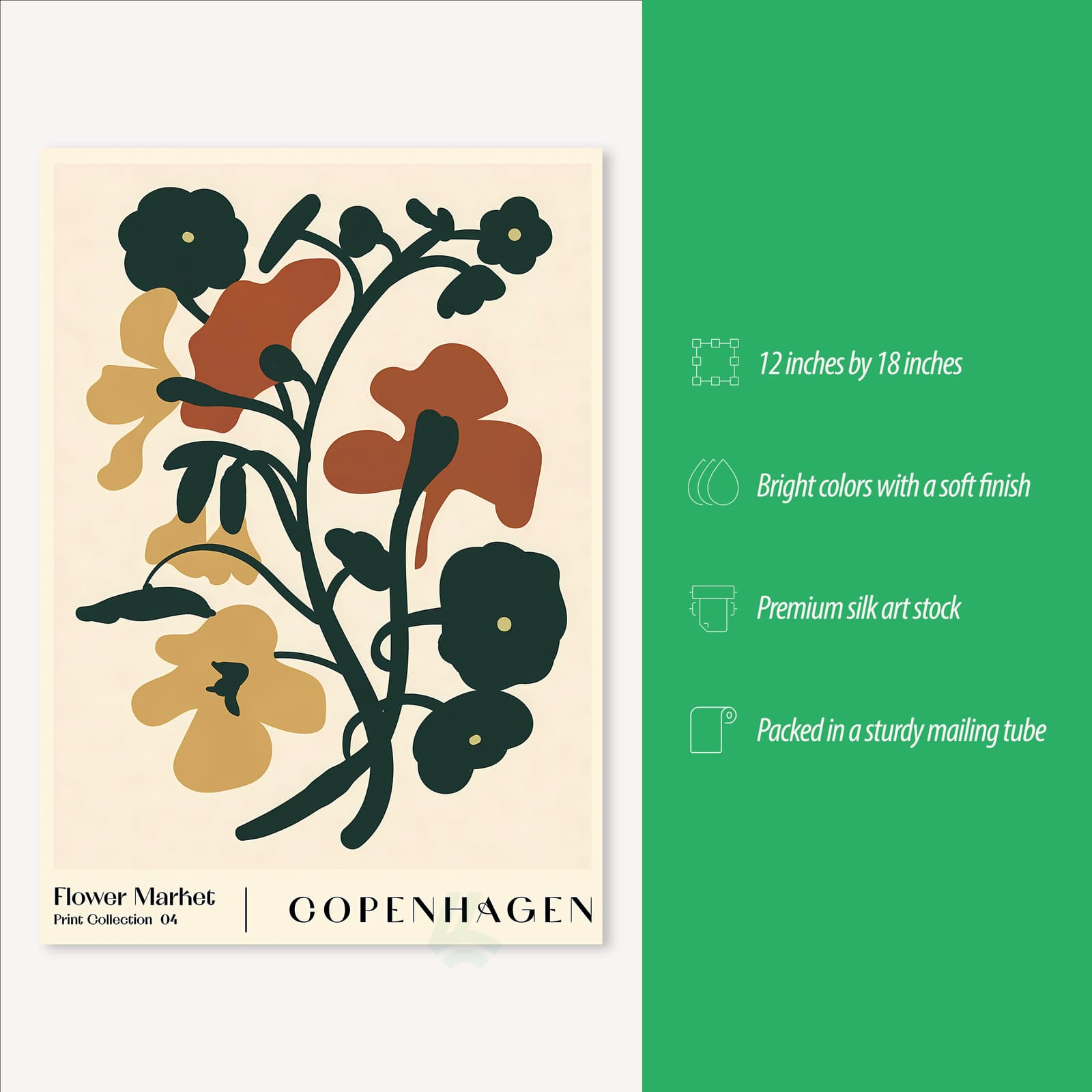 Copenhagen Flower Market Poster, Minimalist Botanical Wall Art Print product photo 3