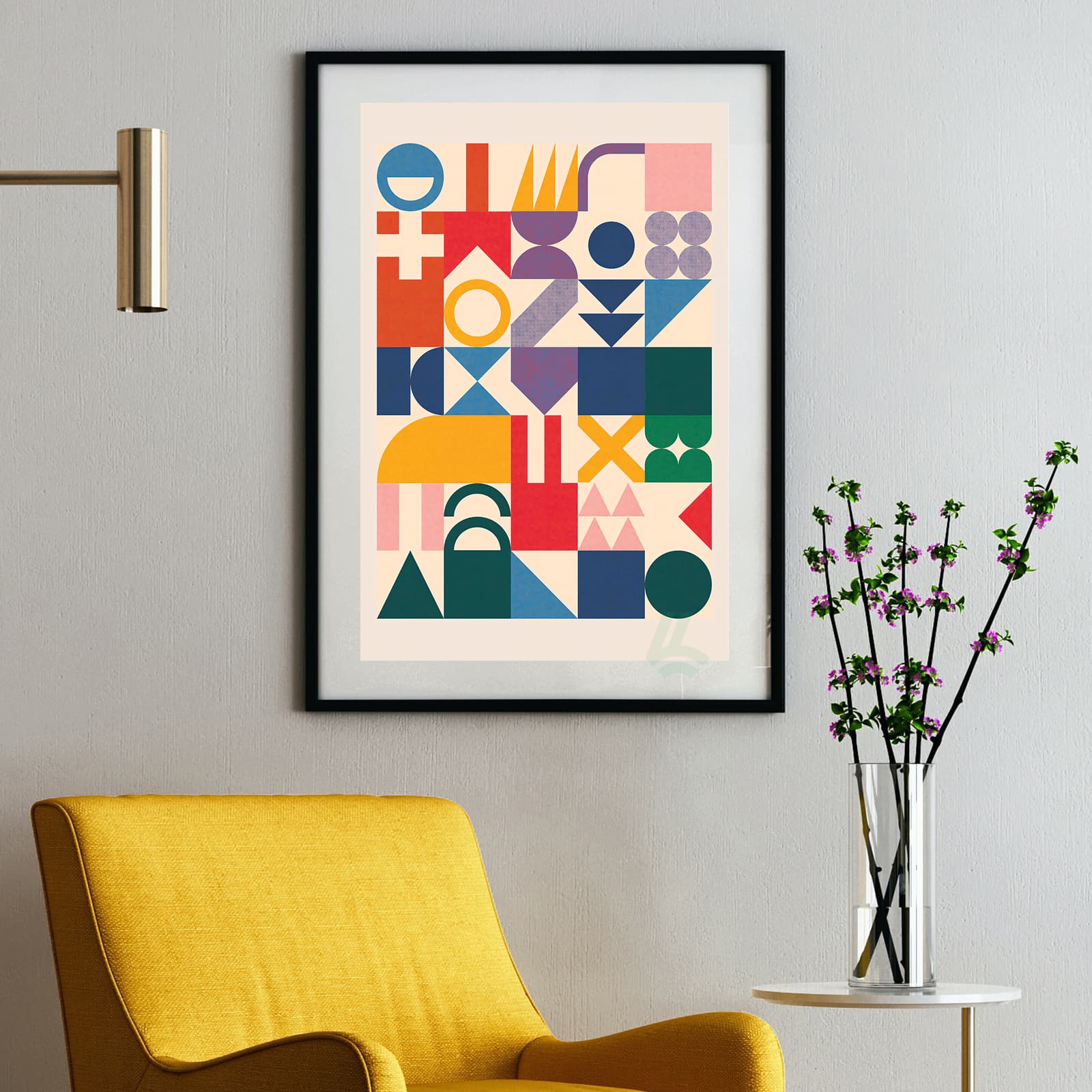 Geometric Poster Abstract Wall Art with Colorful Shapes, Mid Century Modern Retro Design product photo 2
