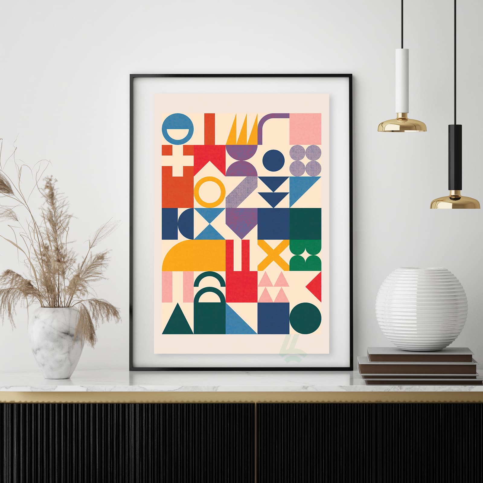 Geometric Poster Abstract Wall Art with Colorful Shapes, Mid Century Modern Retro Design product photo 4