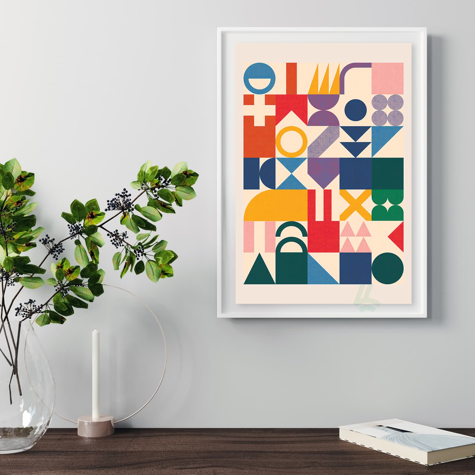 Geometric Poster Abstract Wall Art with Colorful Shapes, Mid Century Modern Retro Design product photo 5