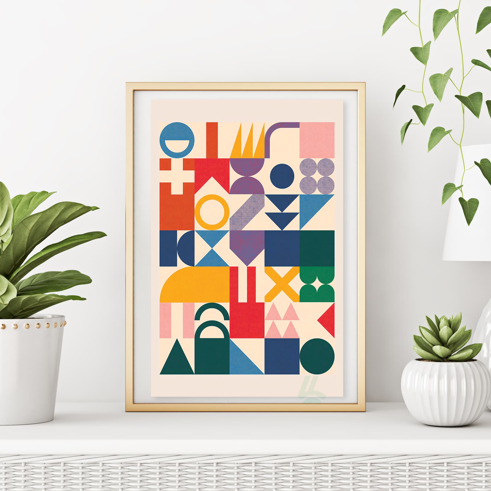 Geometric Poster Abstract Wall Art with Colorful Shapes, Mid Century Modern Retro Design product photo 6