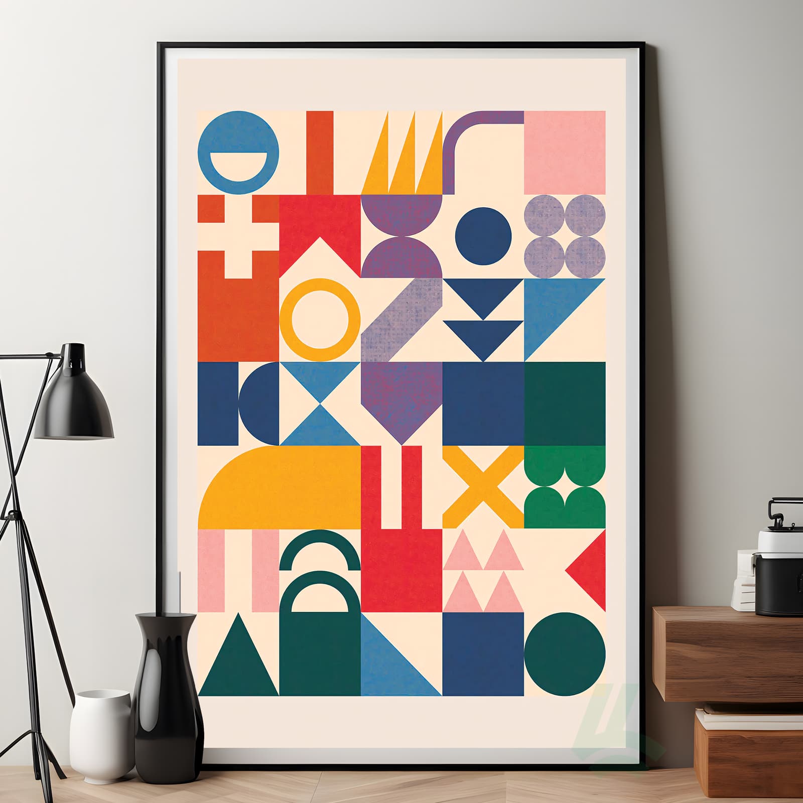 Geometric Poster Abstract Wall Art with Colorful Shapes, Mid Century Modern Retro Design product photo 7