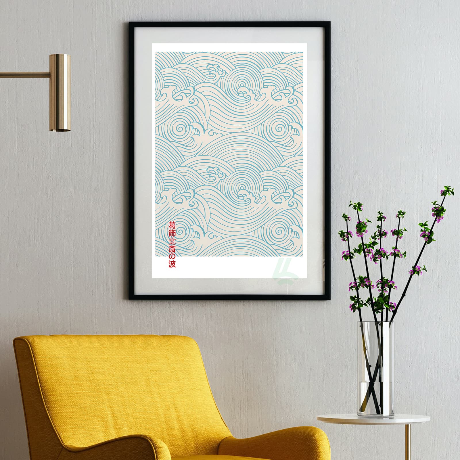 Japanese Wave Poster by Katsushika Hokusai, Minimal Blue Line Ocean Wall Art product photo 2