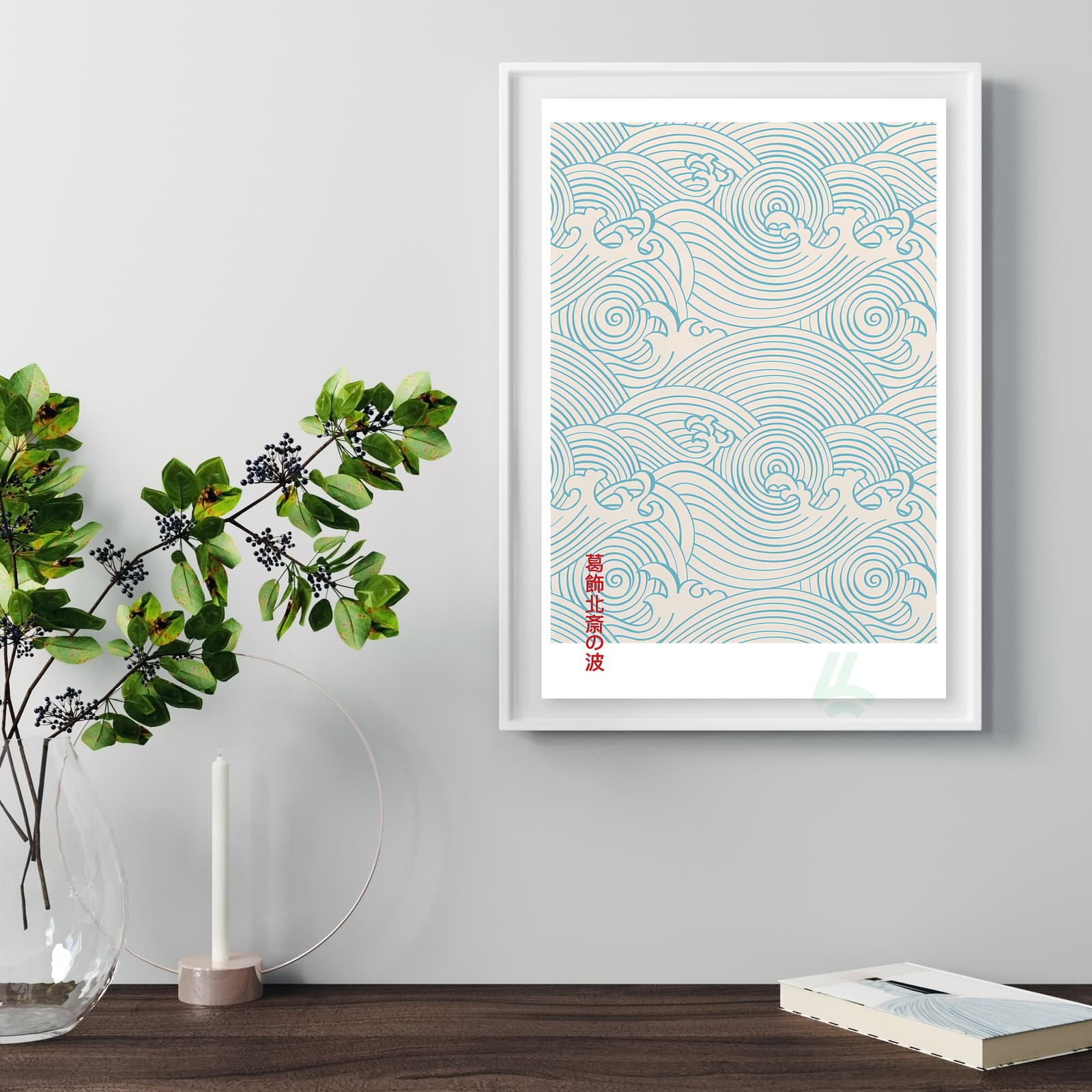 Japanese Wave Poster by Katsushika Hokusai, Minimal Blue Line Ocean Wall Art product photo 5