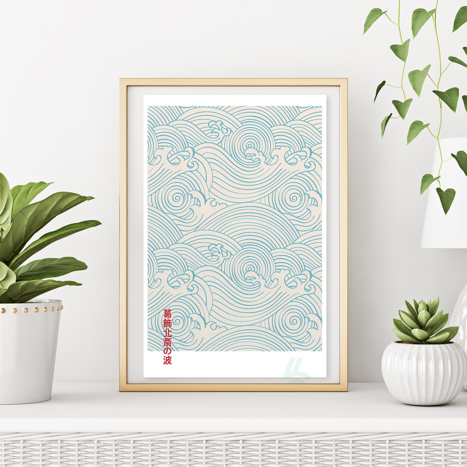 Japanese Wave Poster by Katsushika Hokusai, Minimal Blue Line Ocean Wall Art product photo 6