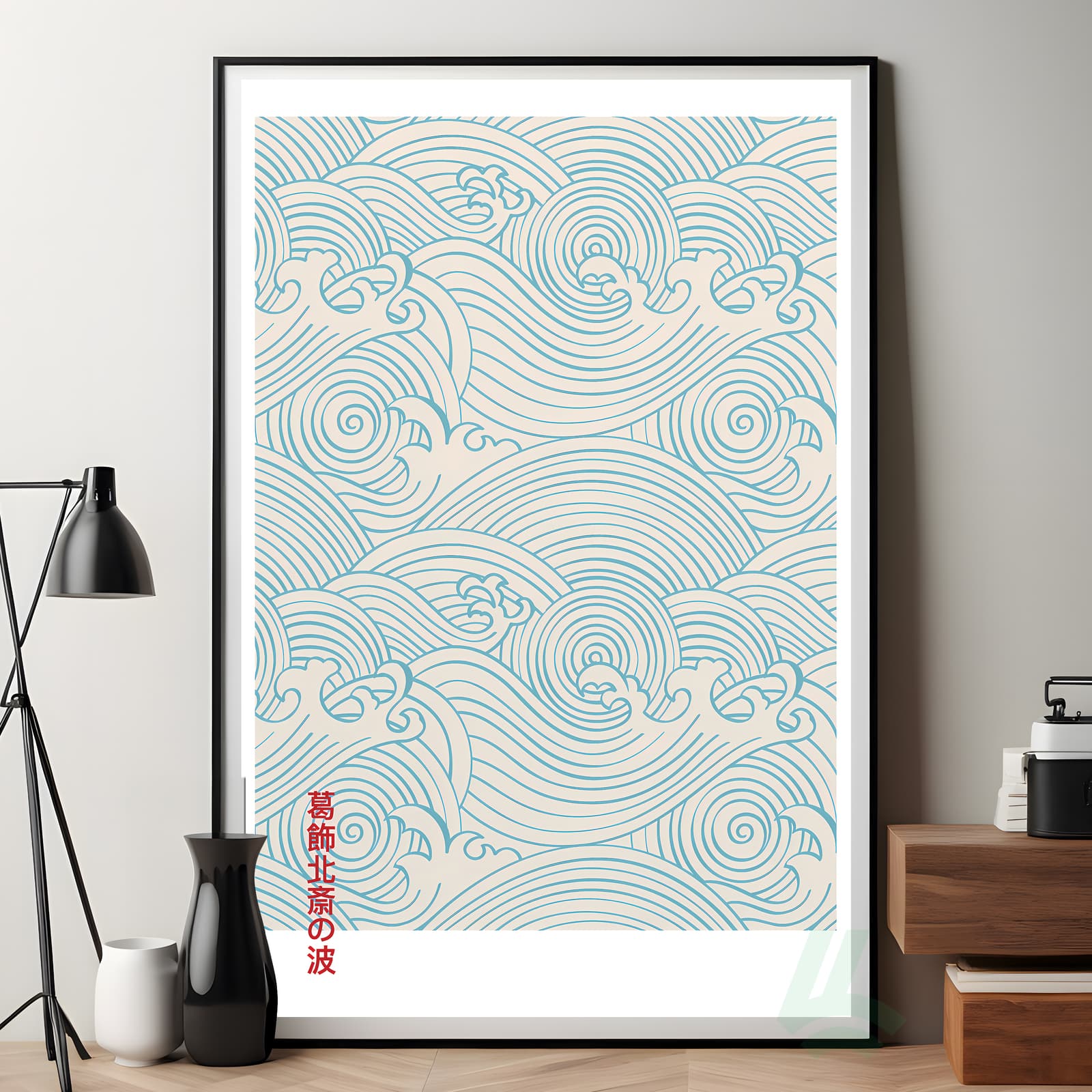 Japanese Wave Poster by Katsushika Hokusai, Minimal Blue Line Ocean Wall Art product photo 7