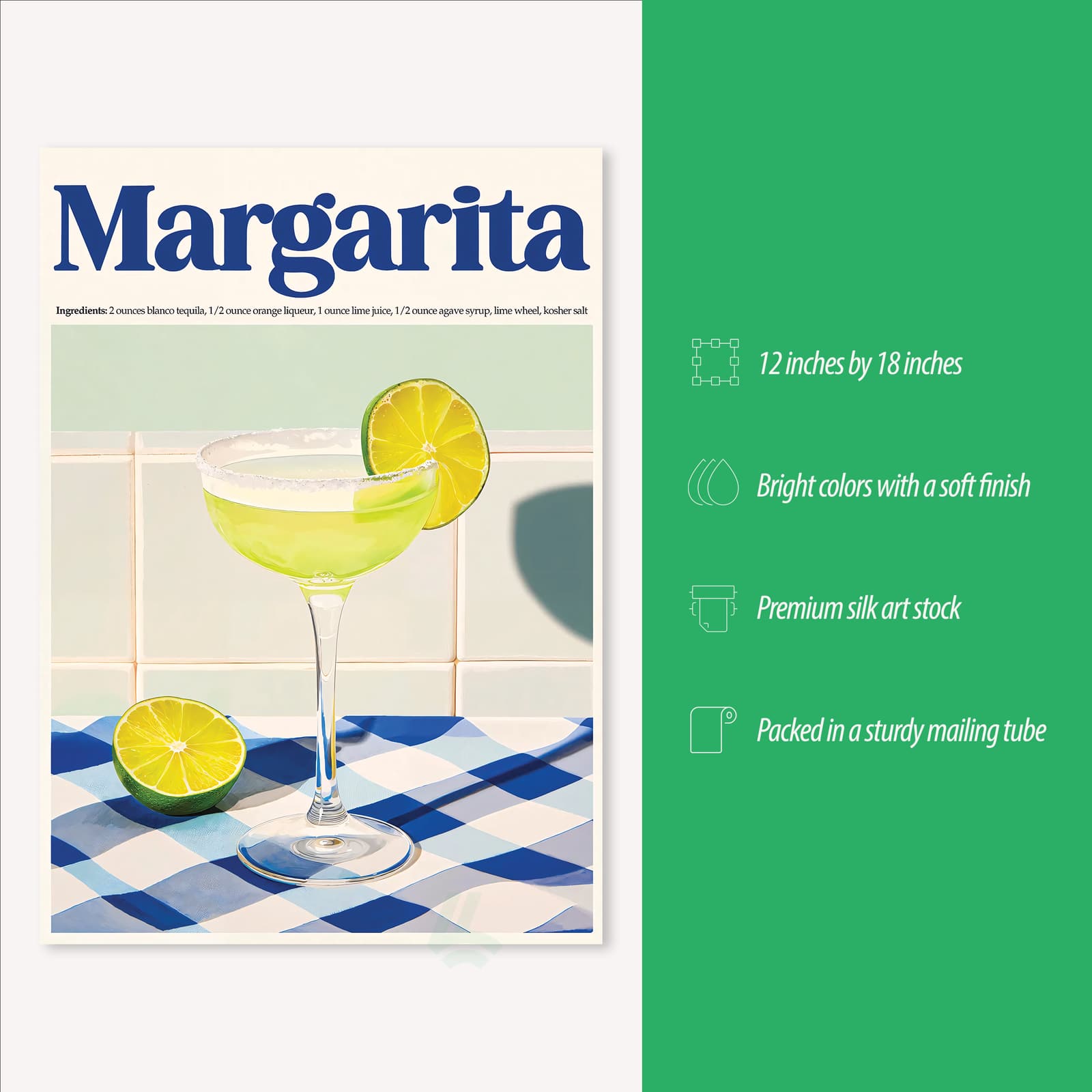 Margarita Poster Tequila Cocktail Recipe Wall Art product photo 3