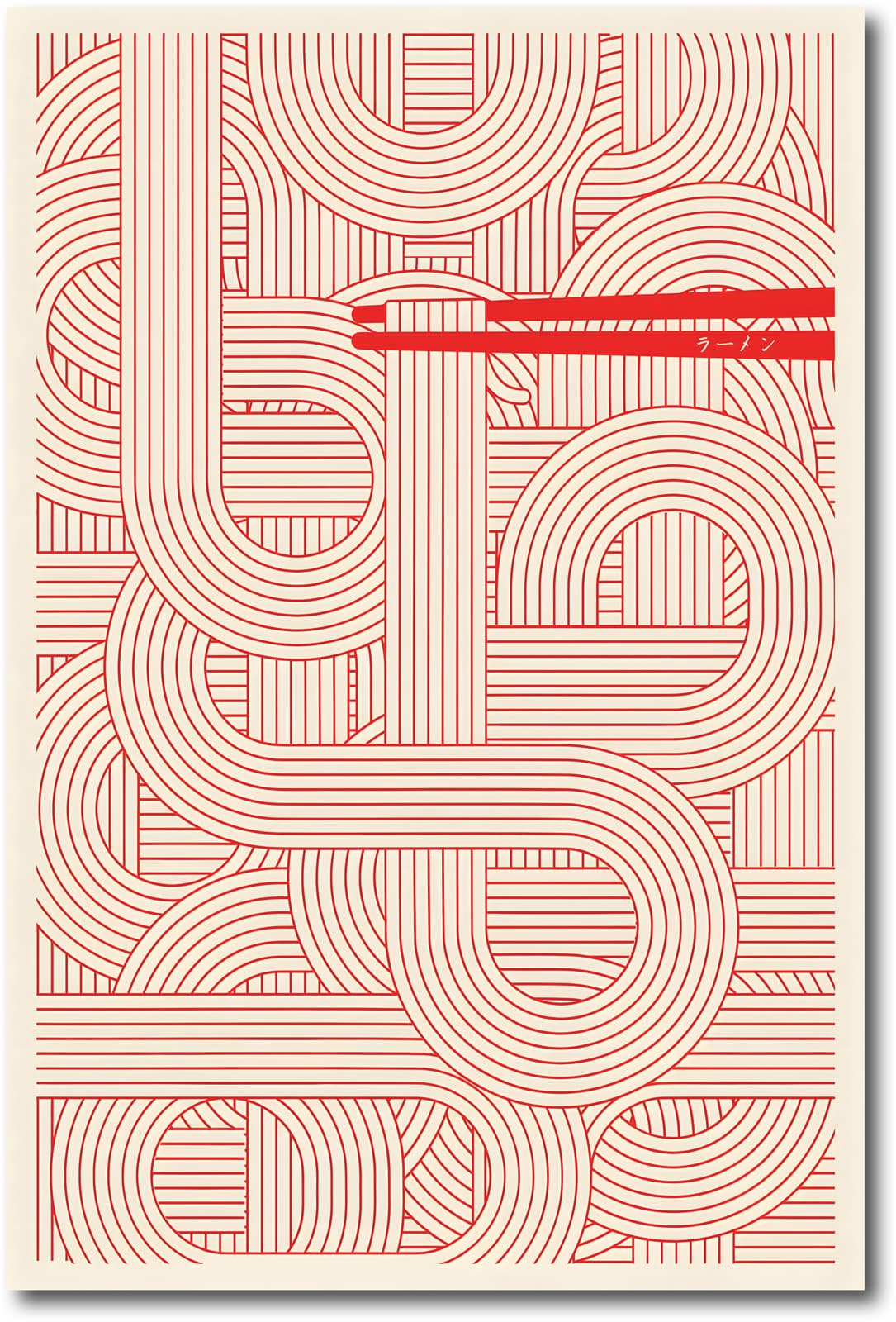 Noodle Ramen Poster with Japanese Chopsticks, Minimalist Red Line Kitchen Wall Art product photo 1