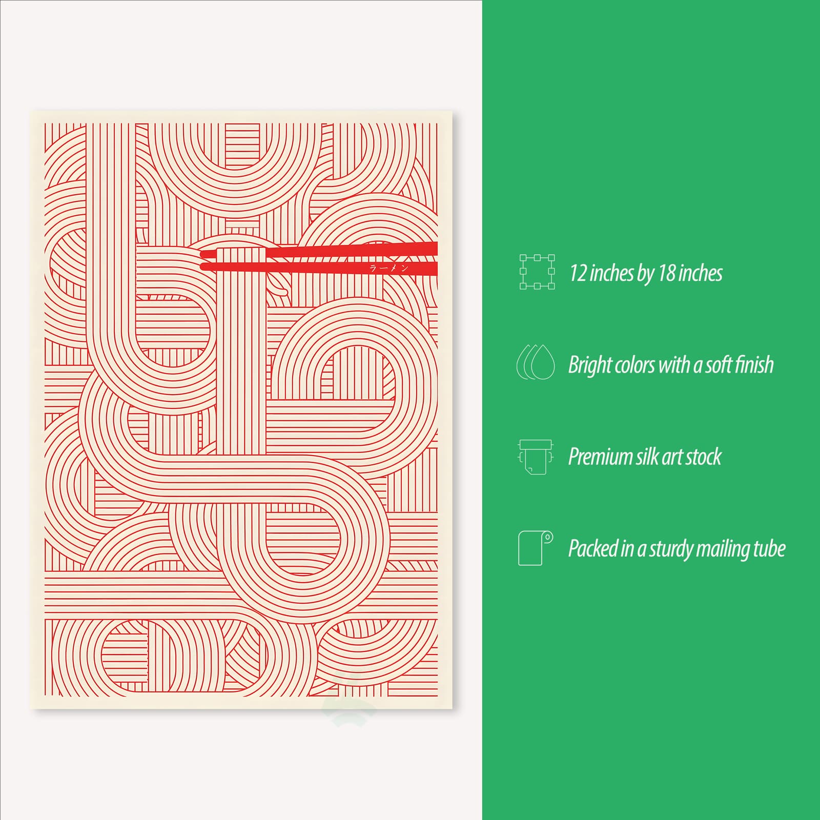 Noodle Ramen Poster with Japanese Chopsticks, Minimalist Red Line Kitchen Wall Art product photo 3