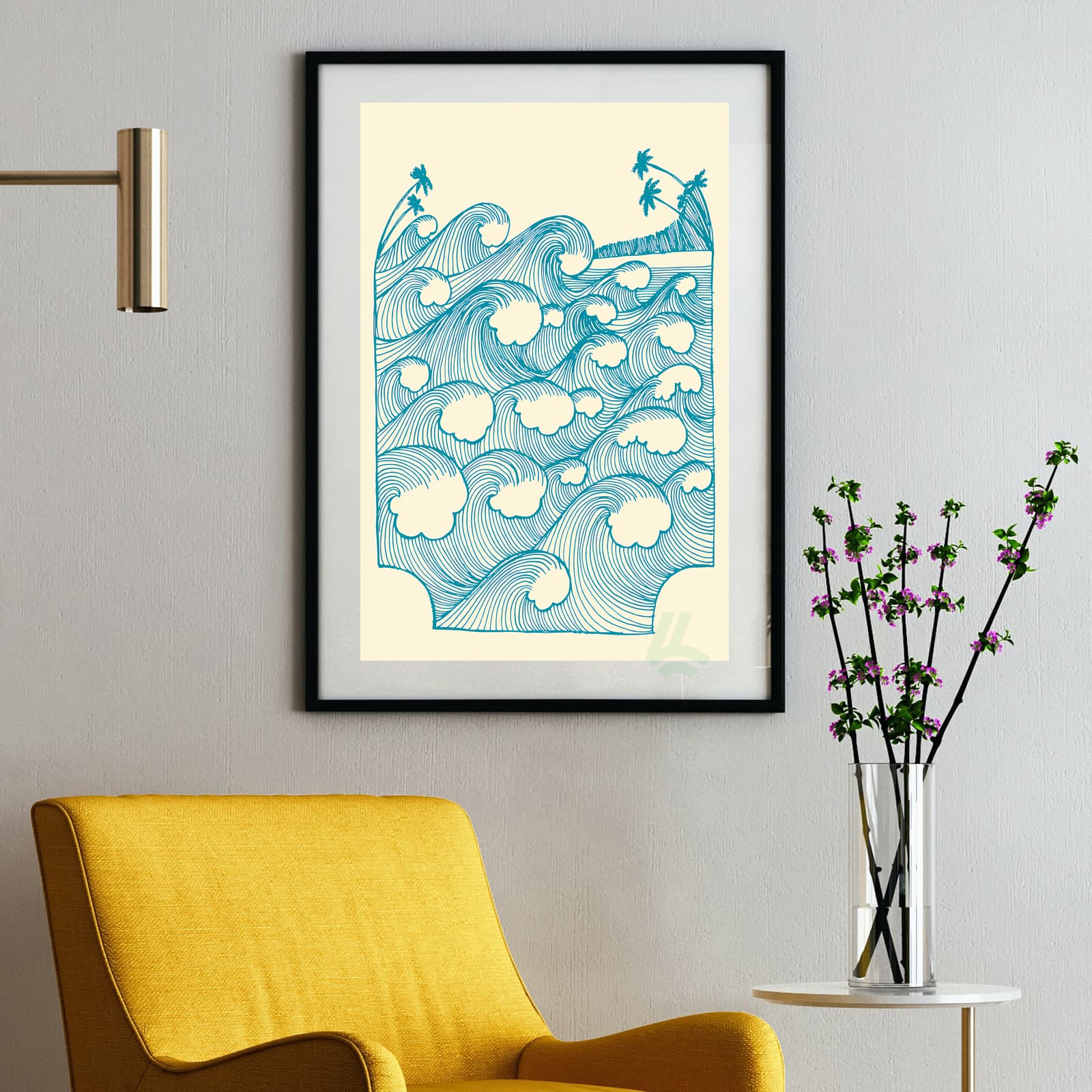 Ocean Wave Poster Line Art, Minimalist Coastal Surf Print product photo 2