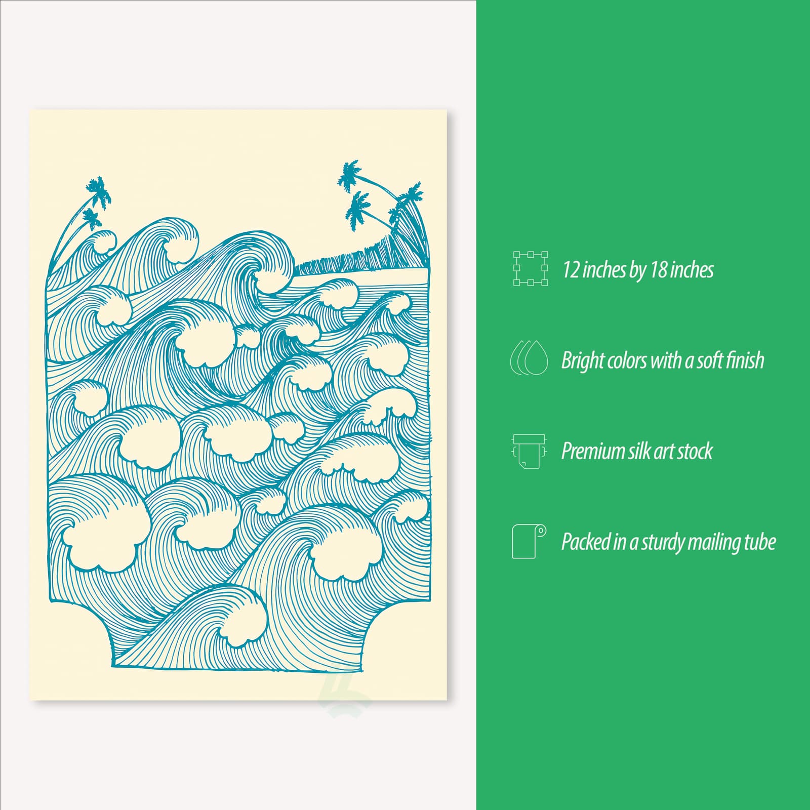 Ocean Wave Poster Line Art, Minimalist Coastal Surf Print product photo 3