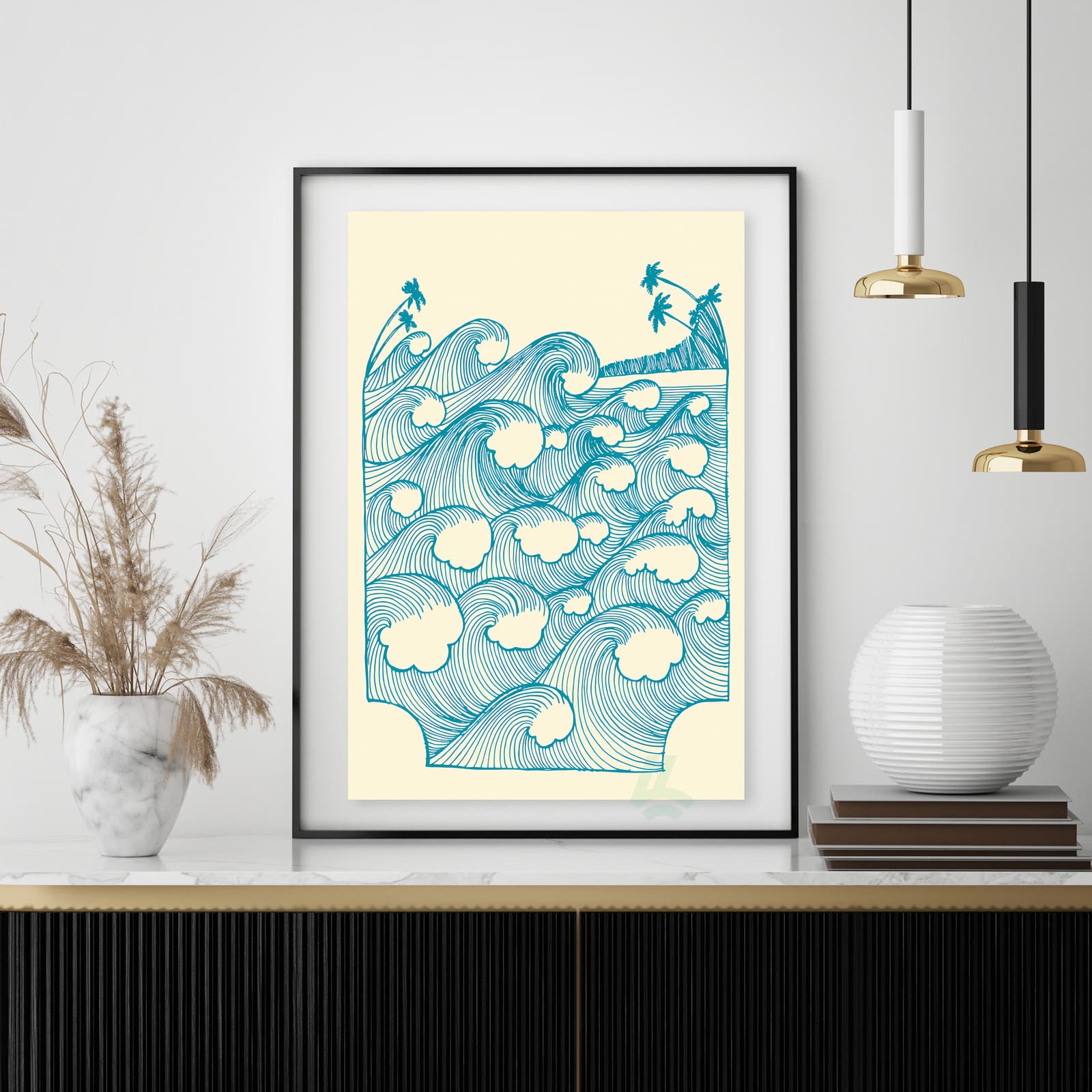 Ocean Wave Poster Line Art, Minimalist Coastal Surf Print product photo 4