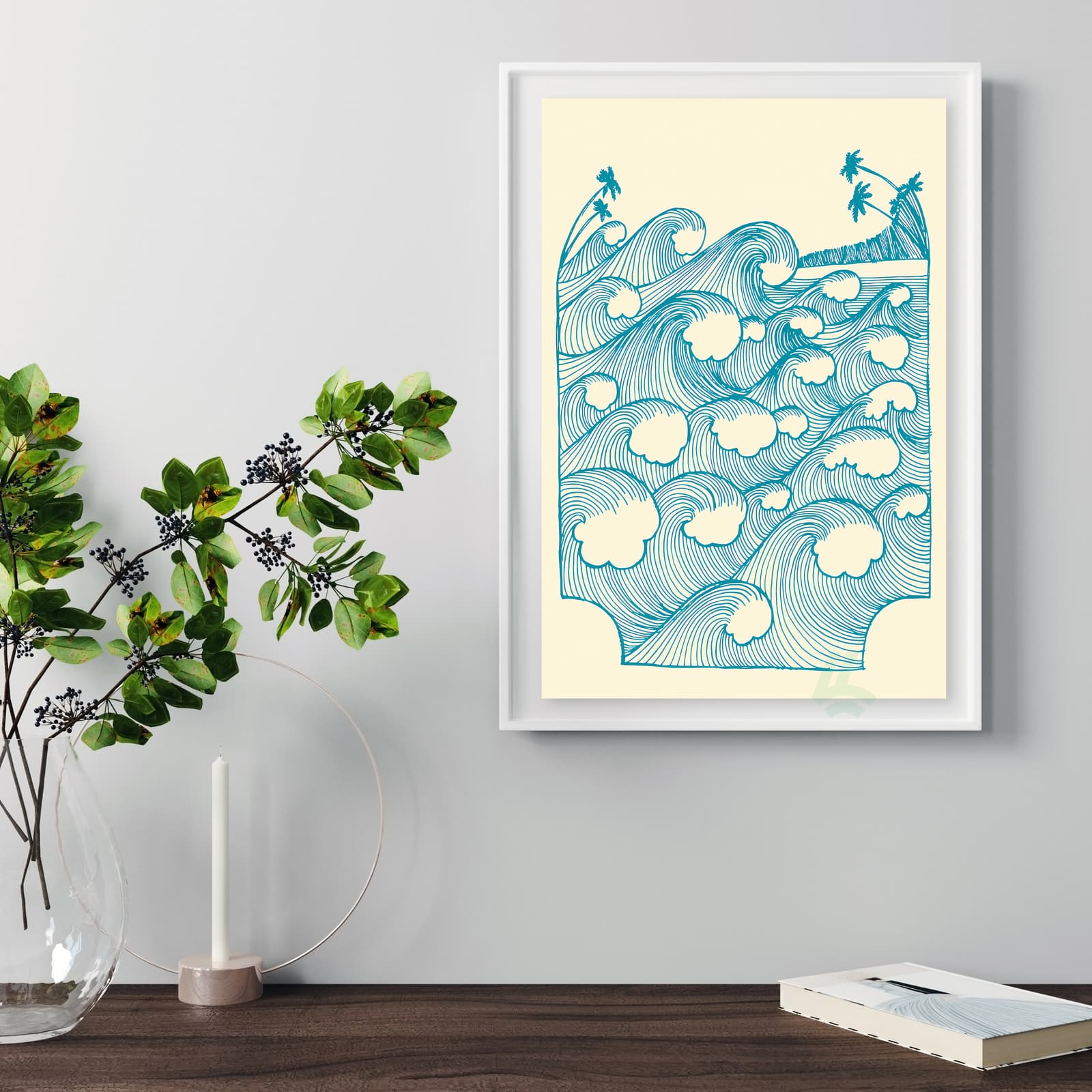 Ocean Wave Poster Line Art, Minimalist Coastal Surf Print product photo 5