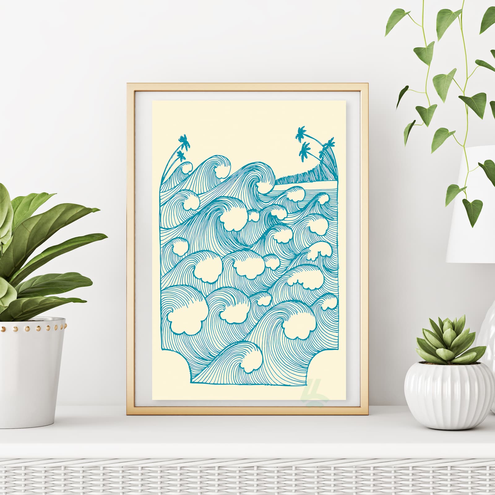 Ocean Wave Poster Line Art, Minimalist Coastal Surf Print product photo 6