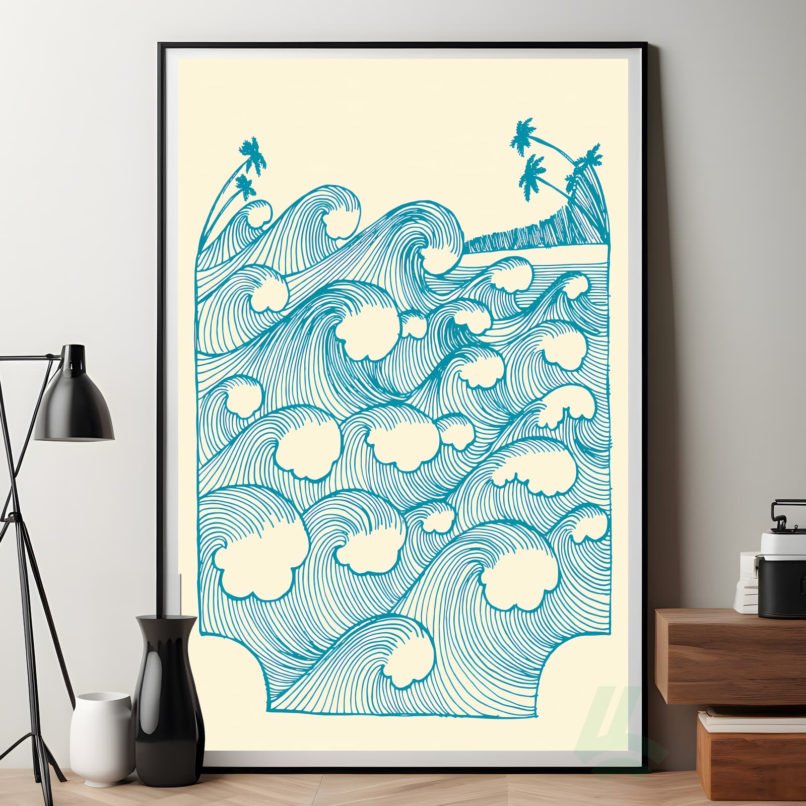 Ocean Wave Poster Line Art, Minimalist Coastal Surf Print product photo 7