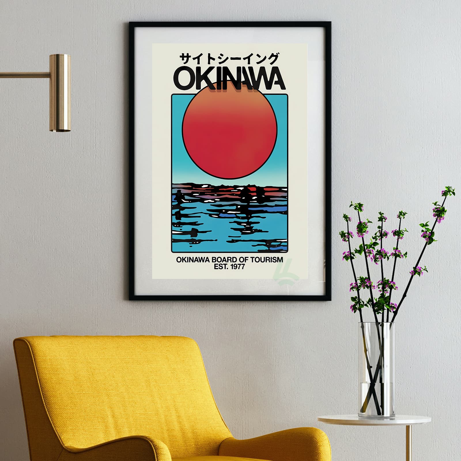Okinawa Poster Retro Japan Travel Wall Art, Vintage Tourism Print with Sunset Ocean View product photo 2