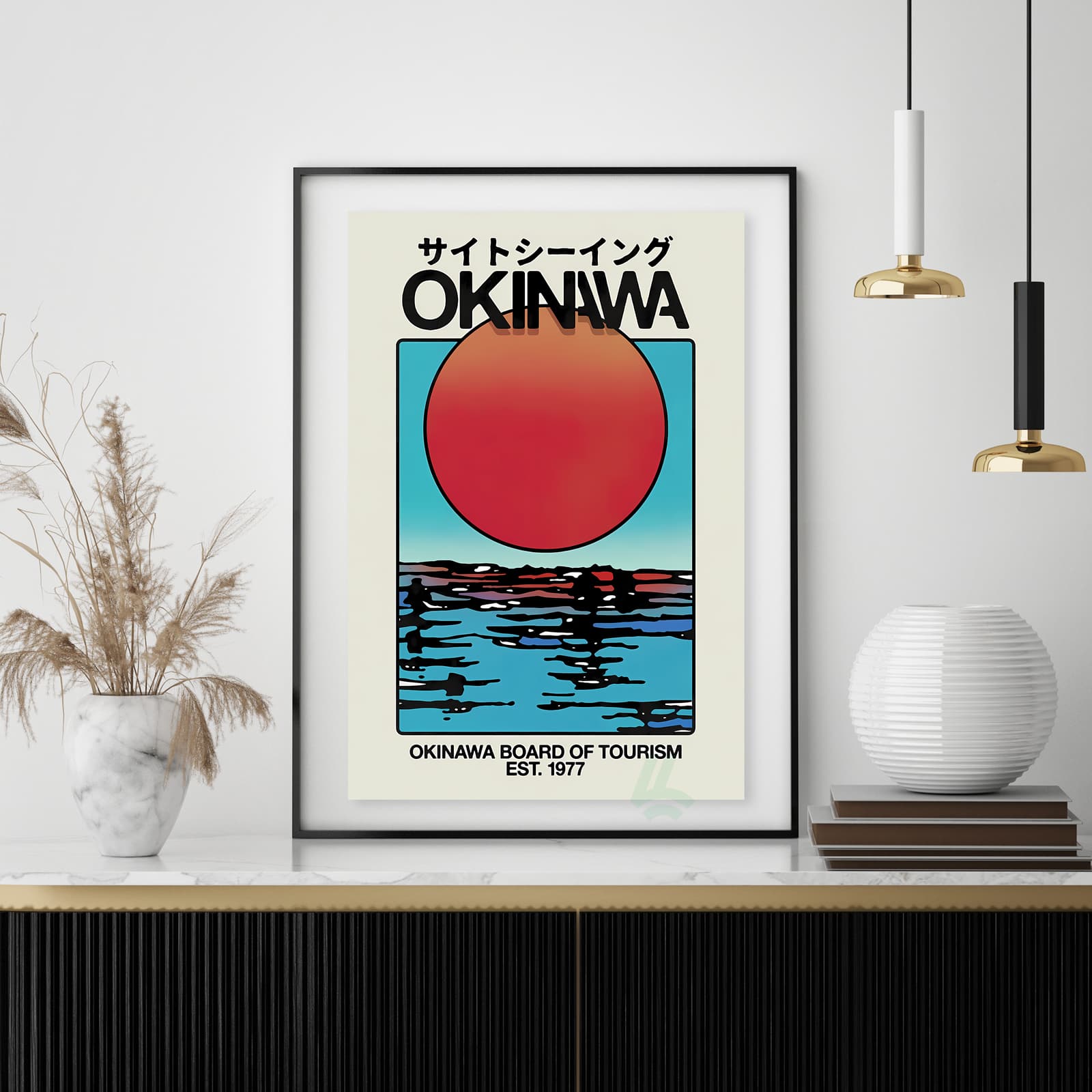 Okinawa Poster Retro Japan Travel Wall Art, Vintage Tourism Print with Sunset Ocean View product photo 4