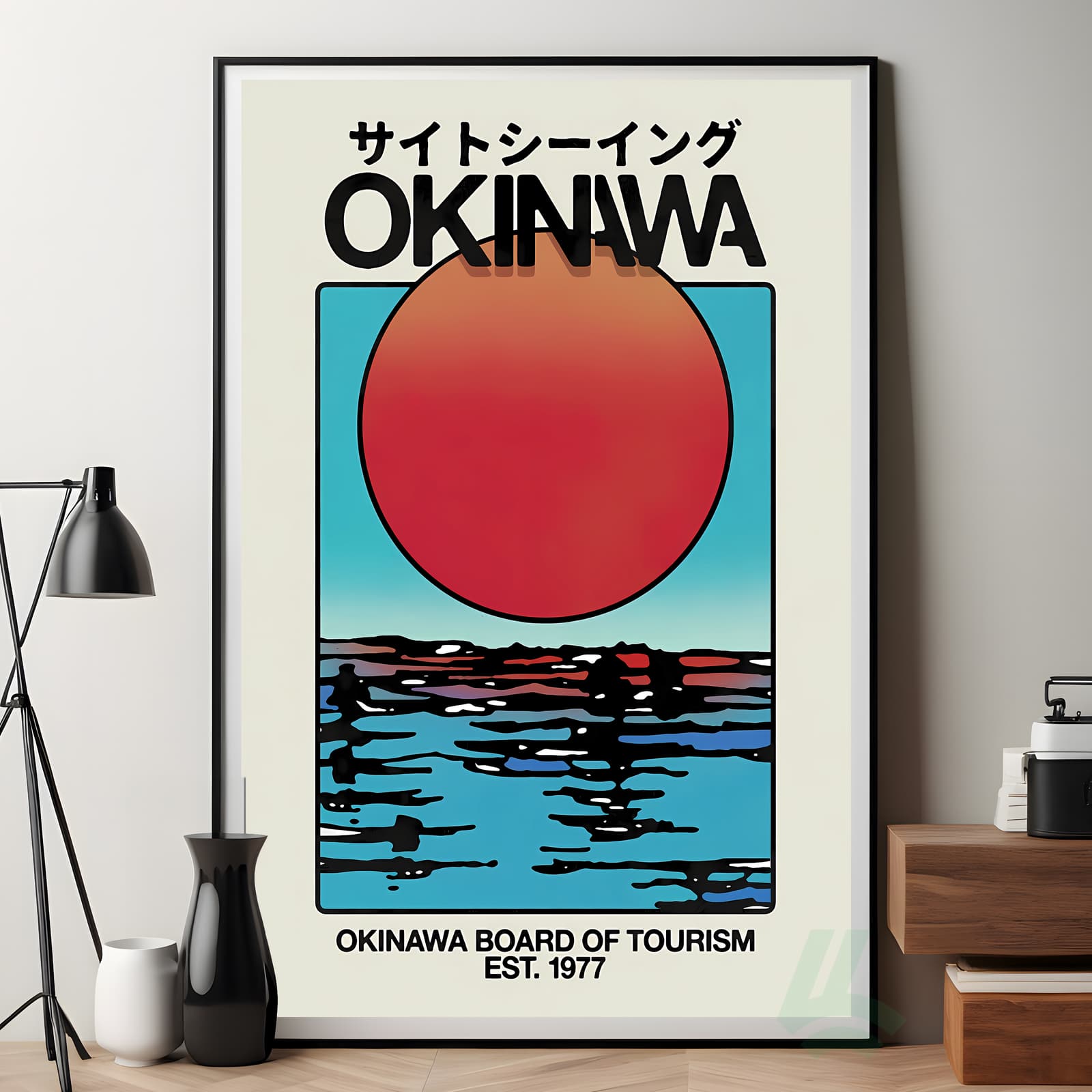 Okinawa Poster Retro Japan Travel Wall Art, Vintage Tourism Print with Sunset Ocean View product photo 7