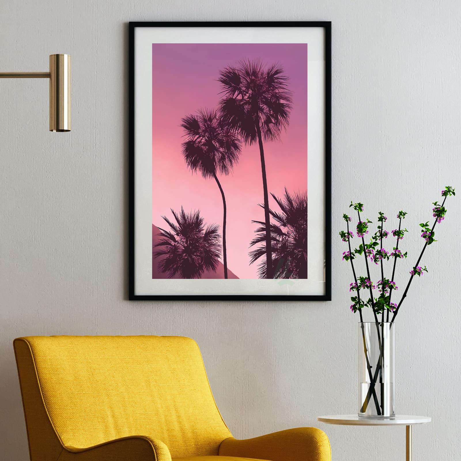Palm Tree Poster Sunset Wall Art, Tropical Beach Print with Pink Sky Aesthetic product photo 2