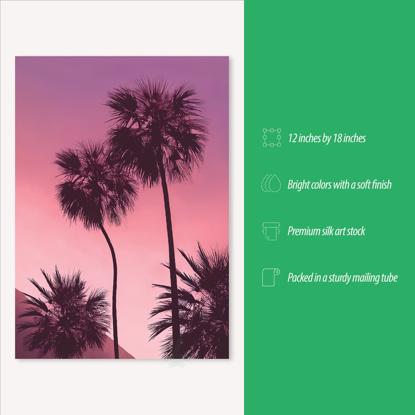 Palm Tree Poster Sunset Wall Art, Tropical Beach Print with Pink Sky Aesthetic product photo 3