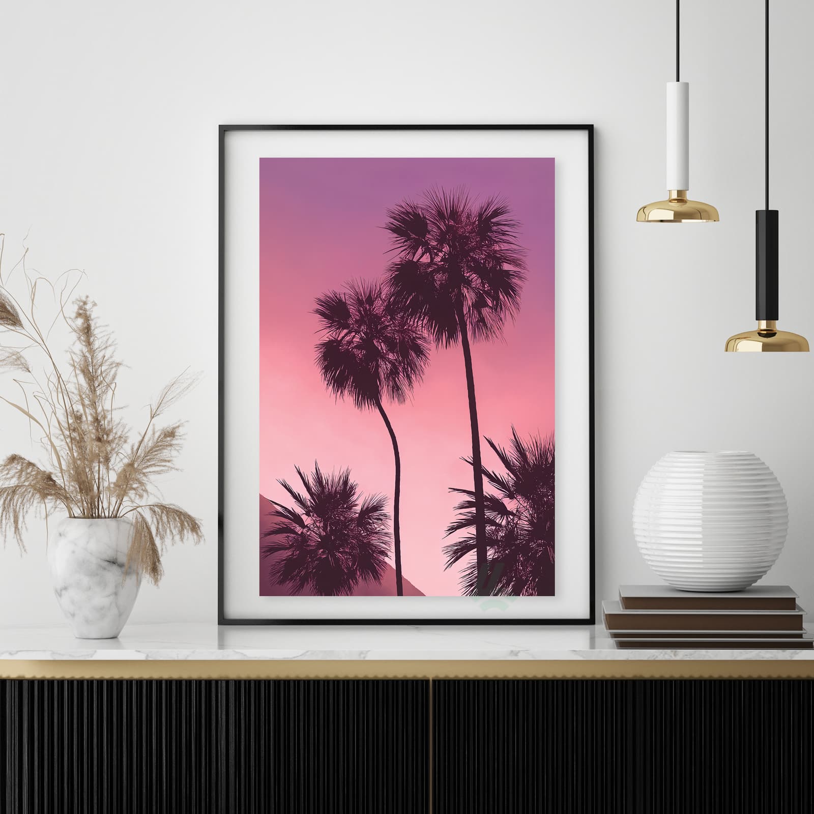 Palm Tree Poster Sunset Wall Art, Tropical Beach Print with Pink Sky Aesthetic product photo 4