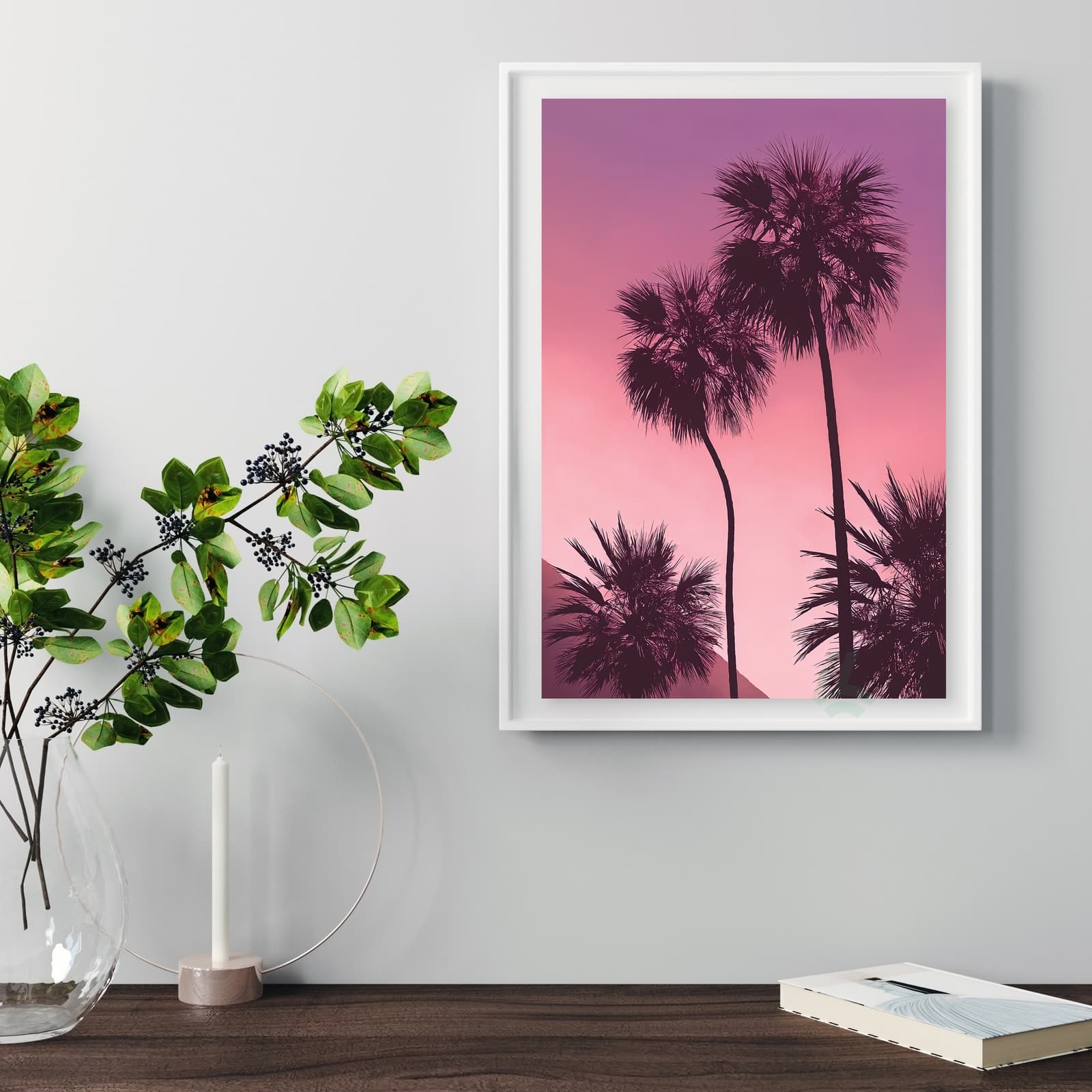 Palm Tree Poster Sunset Wall Art, Tropical Beach Print with Pink Sky Aesthetic product photo 5