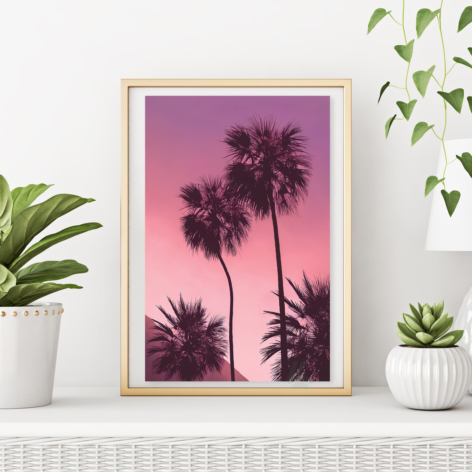 Palm Tree Poster Sunset Wall Art, Tropical Beach Print with Pink Sky Aesthetic product photo 6