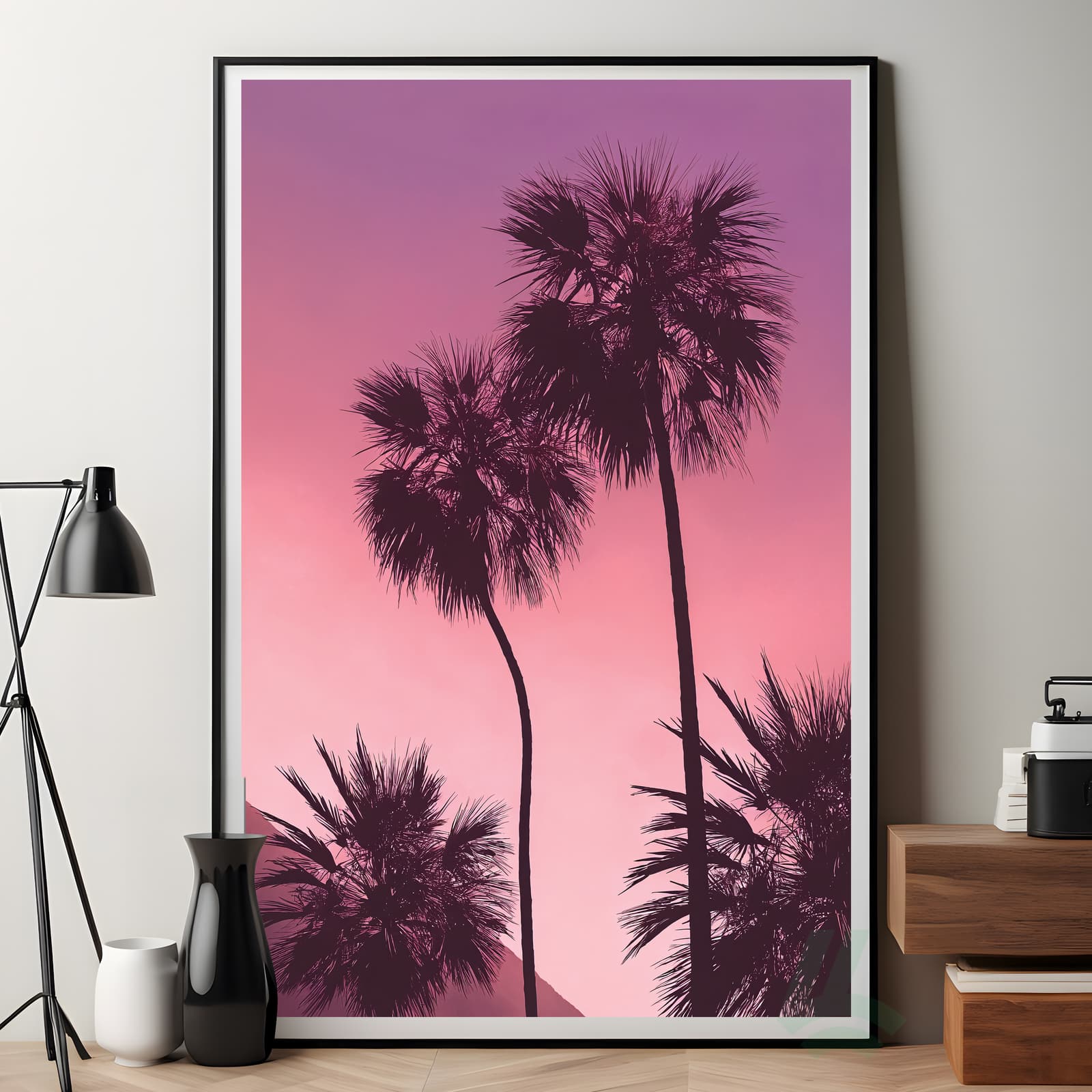 Palm Tree Poster Sunset Wall Art, Tropical Beach Print with Pink Sky Aesthetic product photo 7
