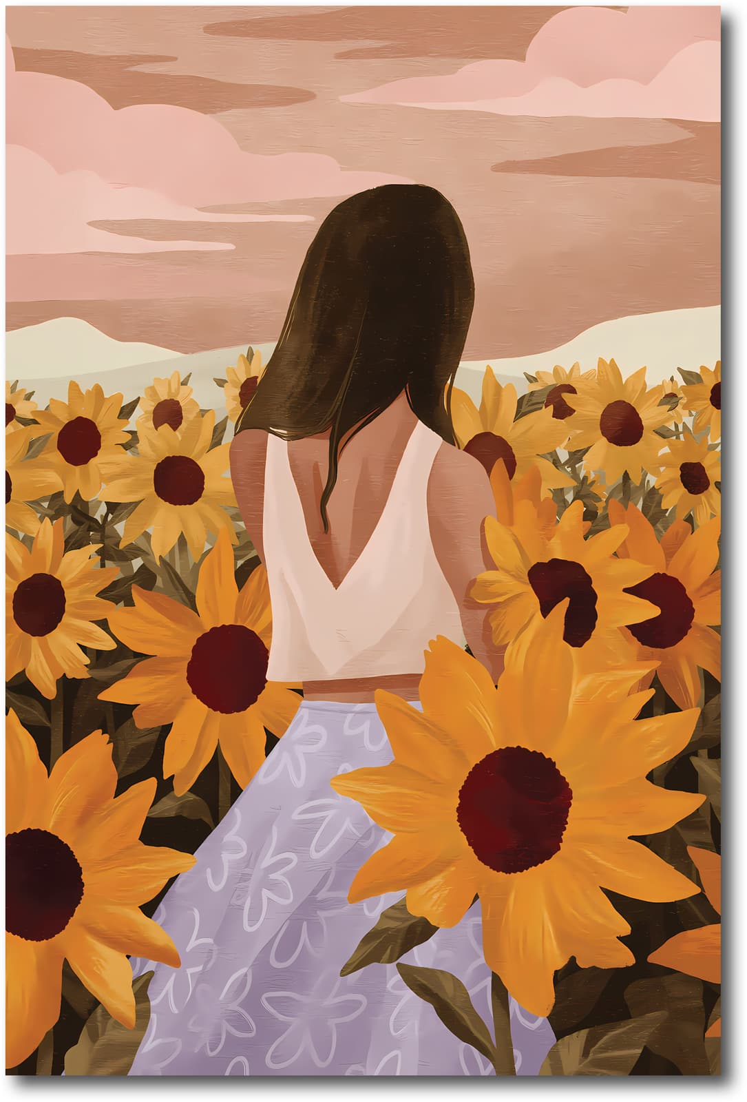 Sunflower Field Poster with Girl at Sunset product photo 1