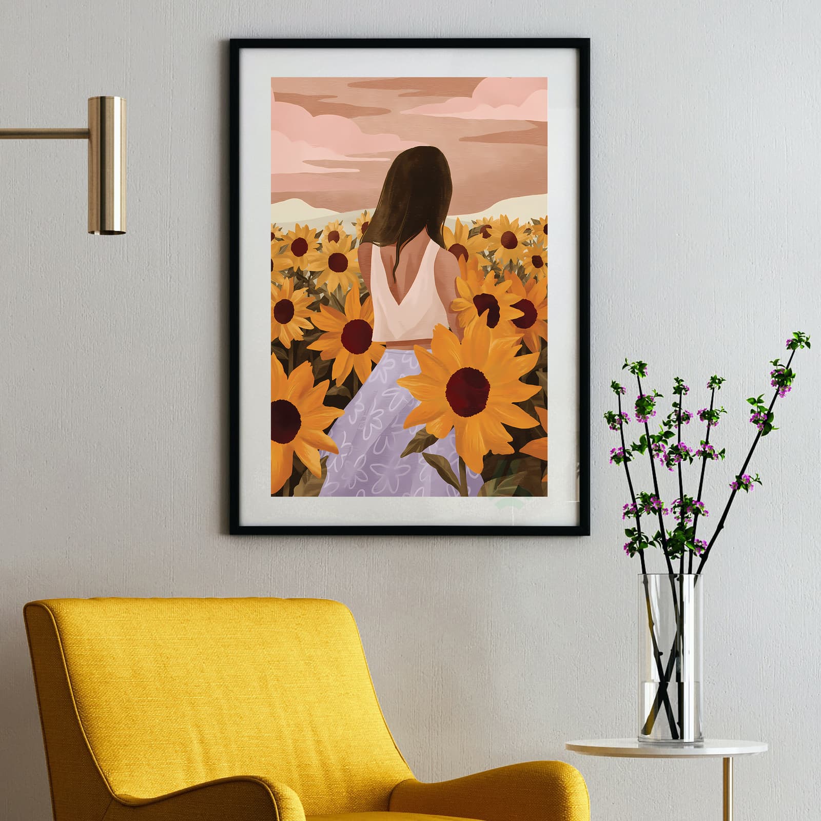 Sunflower Field Poster with Girl at Sunset product photo 2