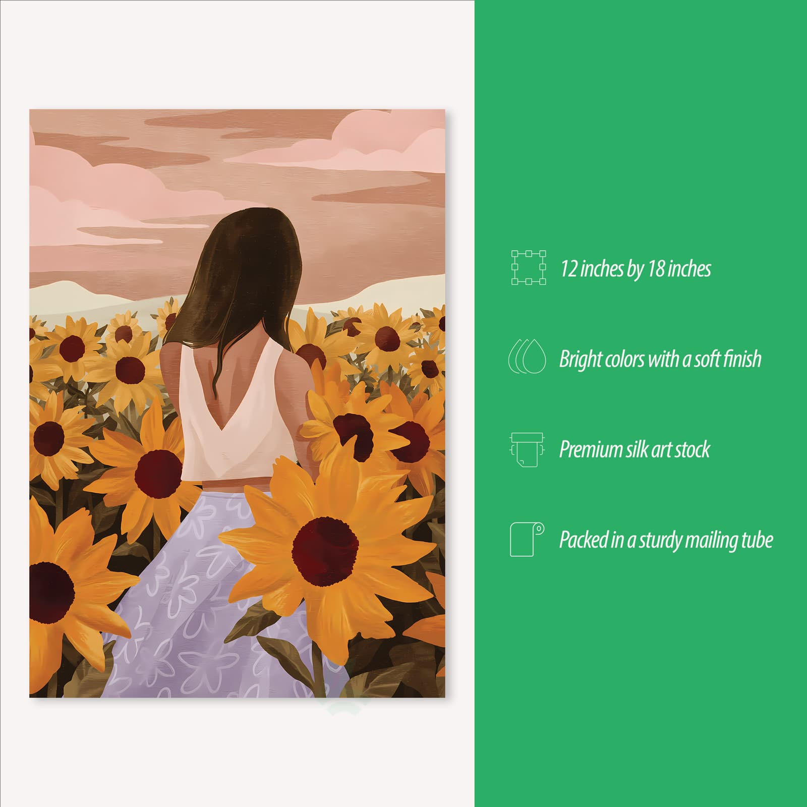 Sunflower Field Poster with Girl at Sunset product photo 3