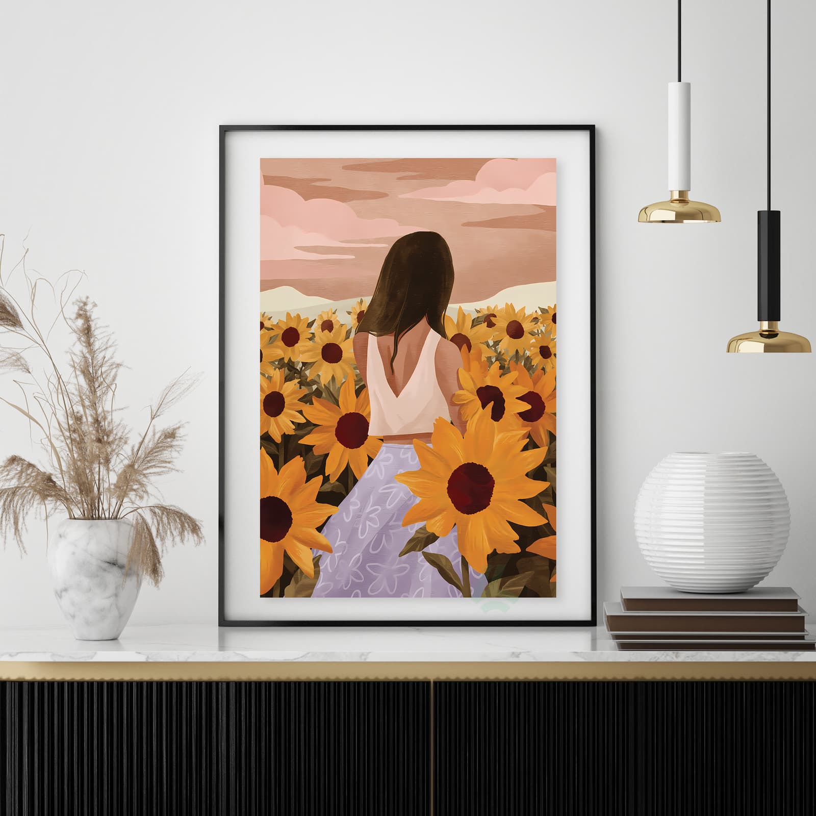 Sunflower Field Poster with Girl at Sunset product photo 4