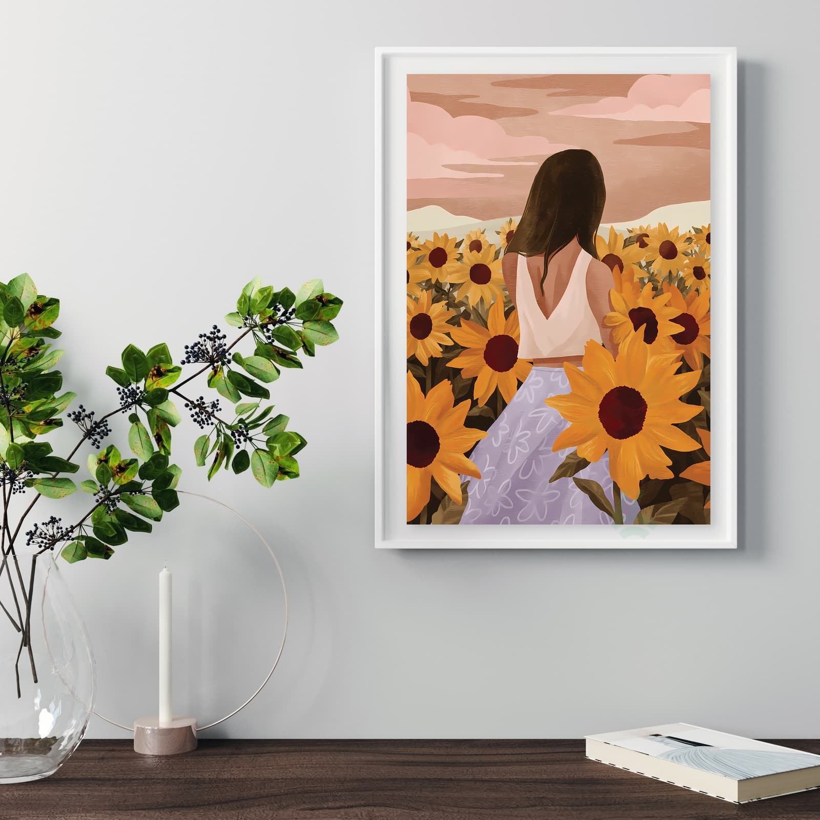 Sunflower Field Poster with Girl at Sunset product photo 5