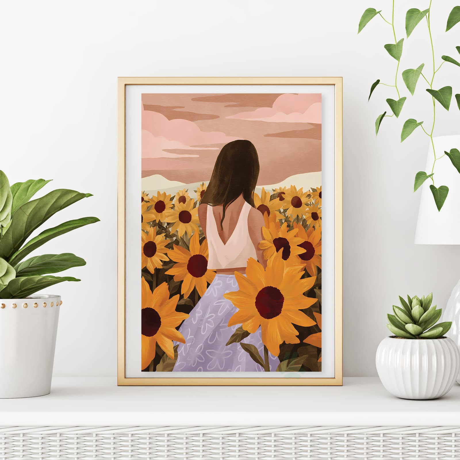Sunflower Field Poster with Girl at Sunset product photo 6