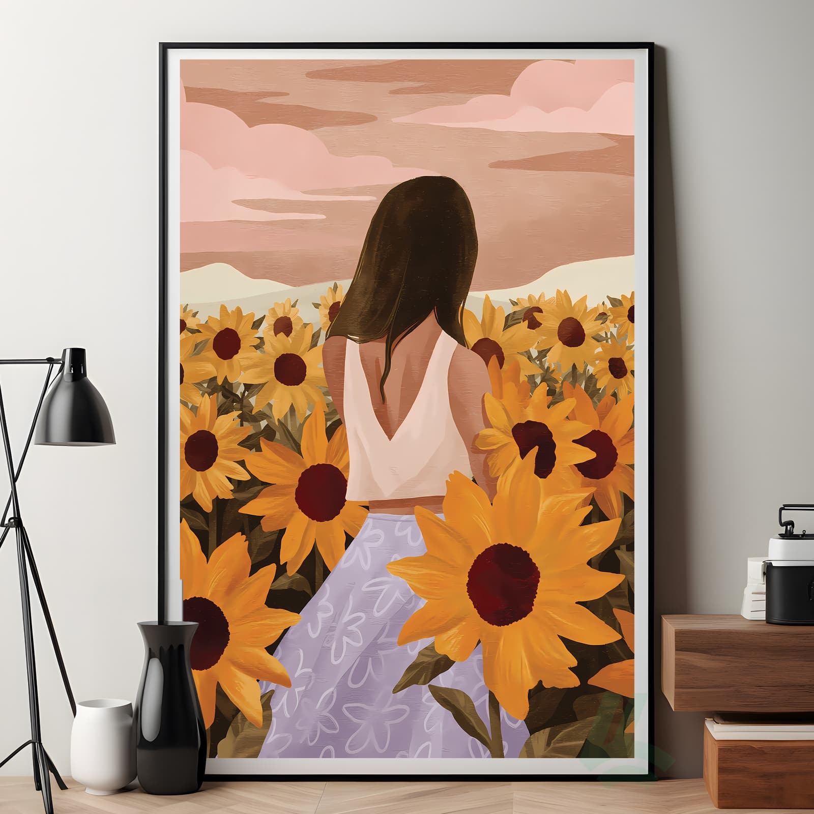 Sunflower Field Poster with Girl at Sunset product photo 7