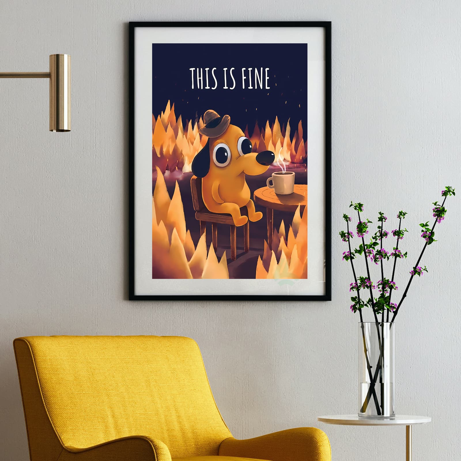 This Is Fine Poster, Meme Comic Dog in Fire product photo 2