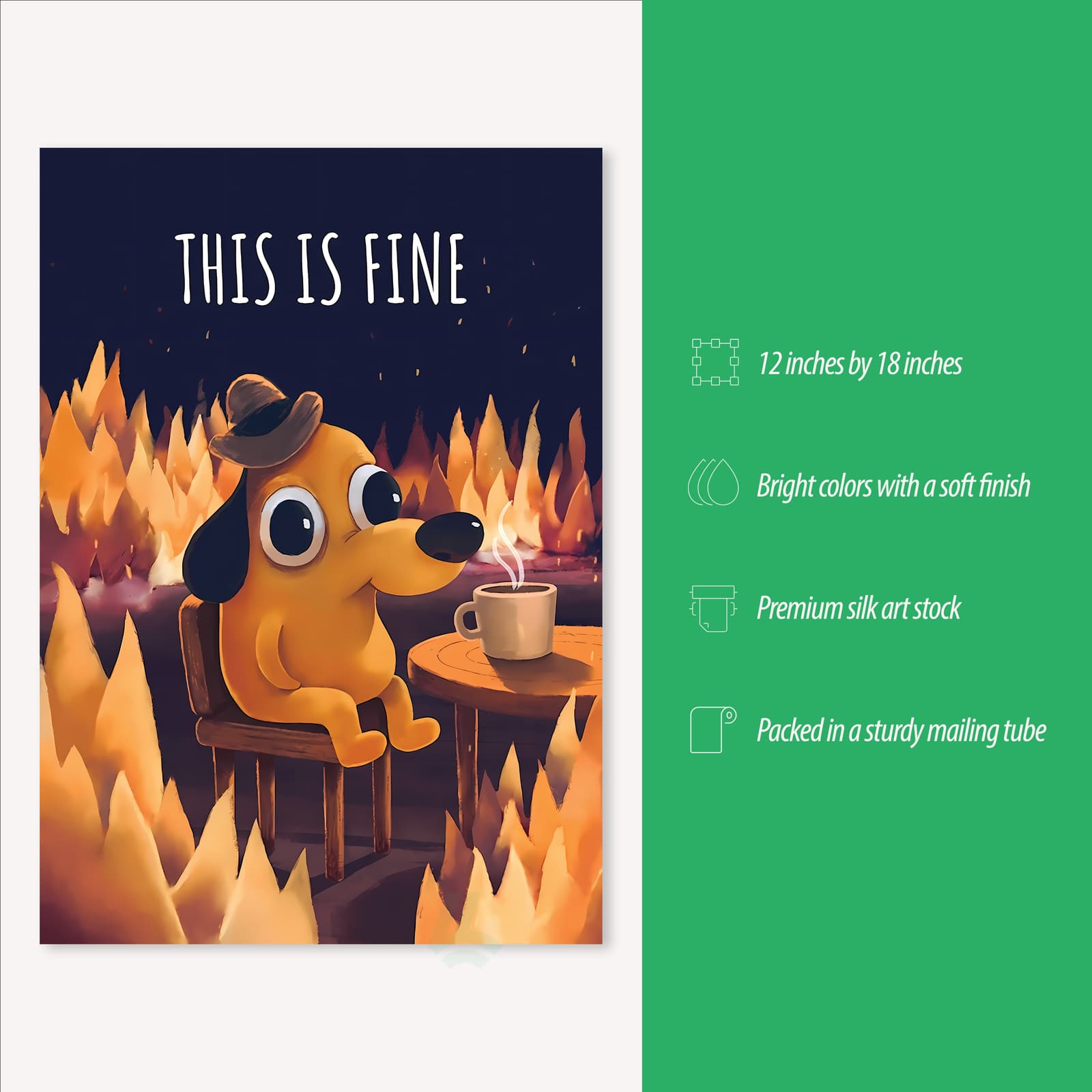 This Is Fine Poster, Meme Comic Dog in Fire product photo 3