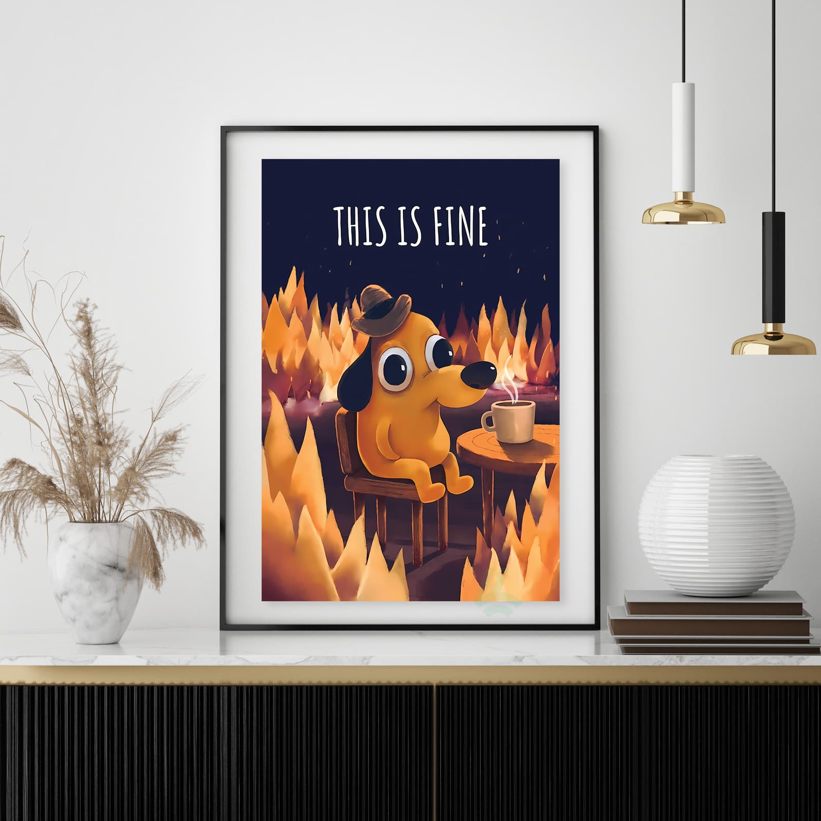 This Is Fine Poster, Meme Comic Dog in Fire product photo 4