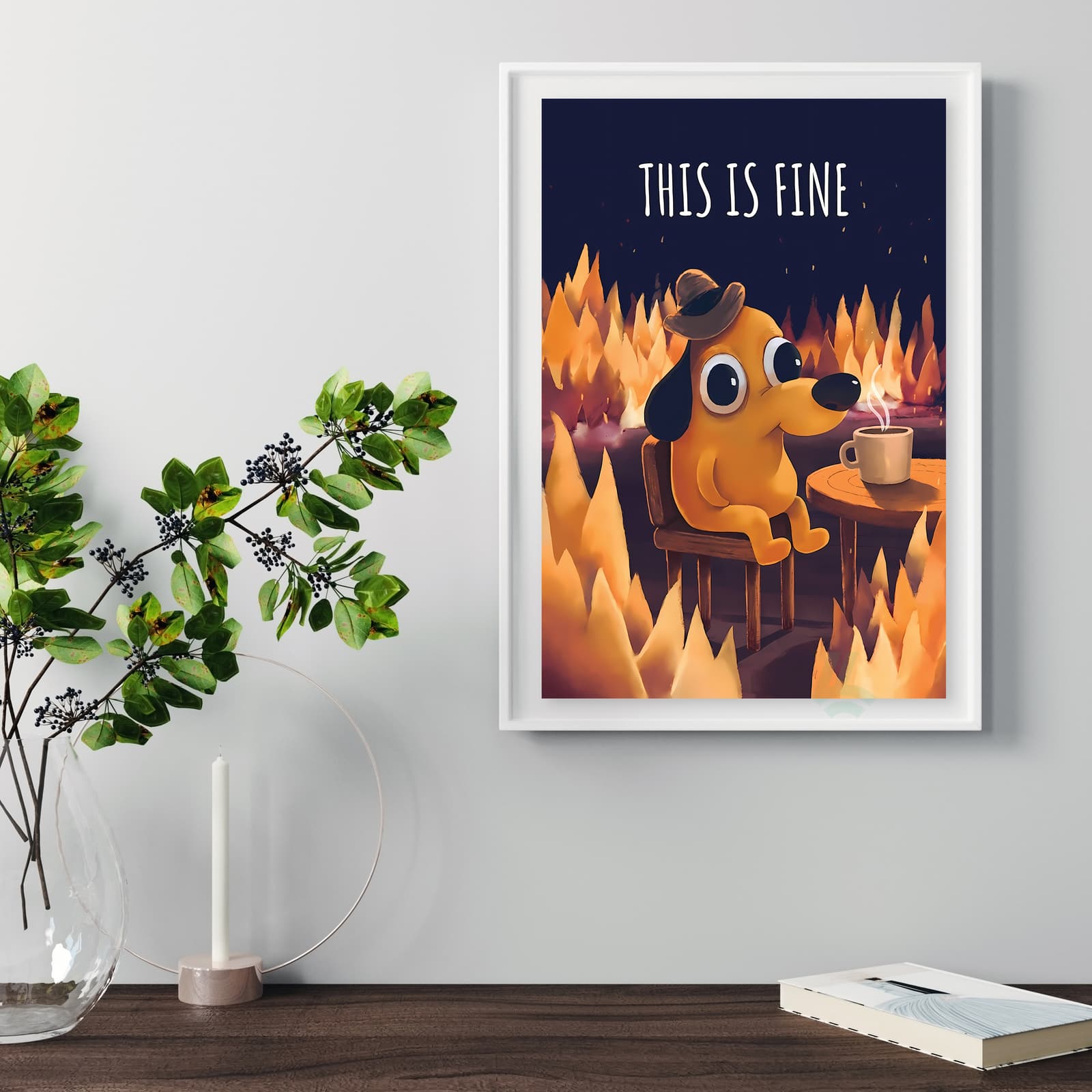 This Is Fine Poster, Meme Comic Dog in Fire product photo 5