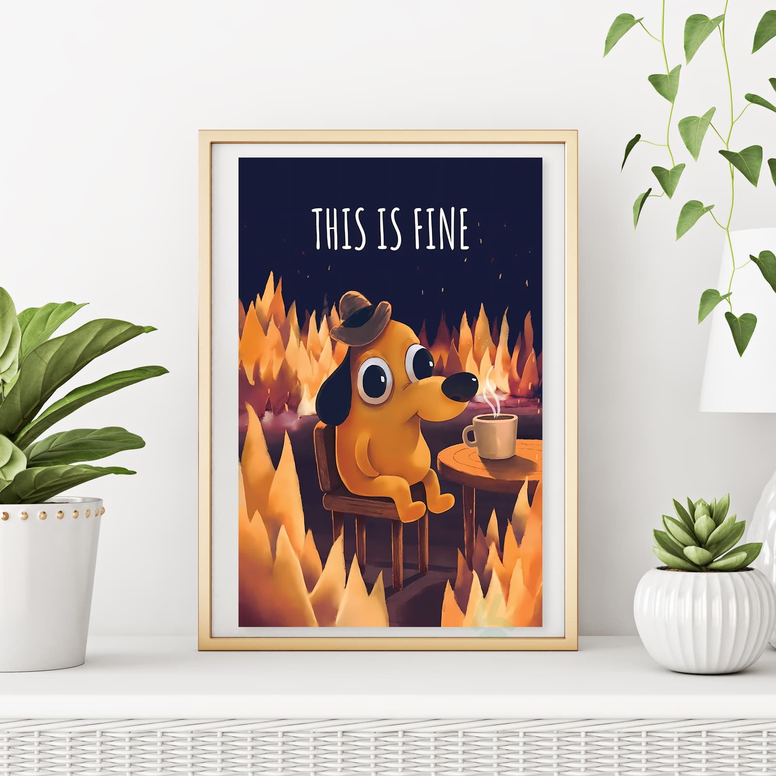 This Is Fine Poster, Meme Comic Dog in Fire product photo 6