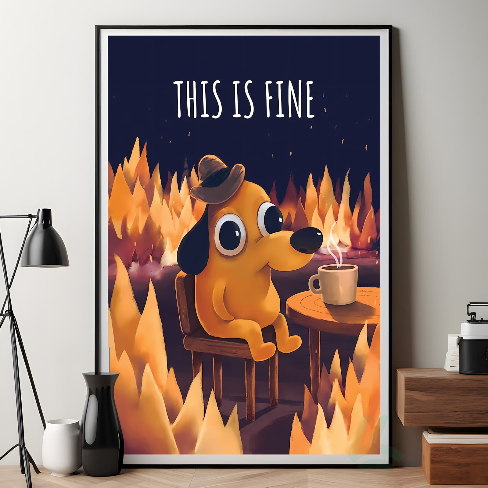 This Is Fine Poster, Meme Comic Dog in Fire product photo 7